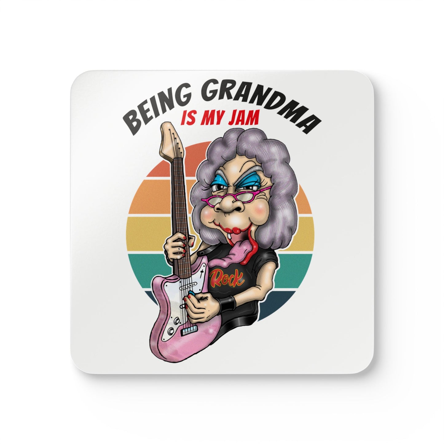 Grandma Jammin' Pink Guitar Coaster Set — Retro Sunset Drink Coasters