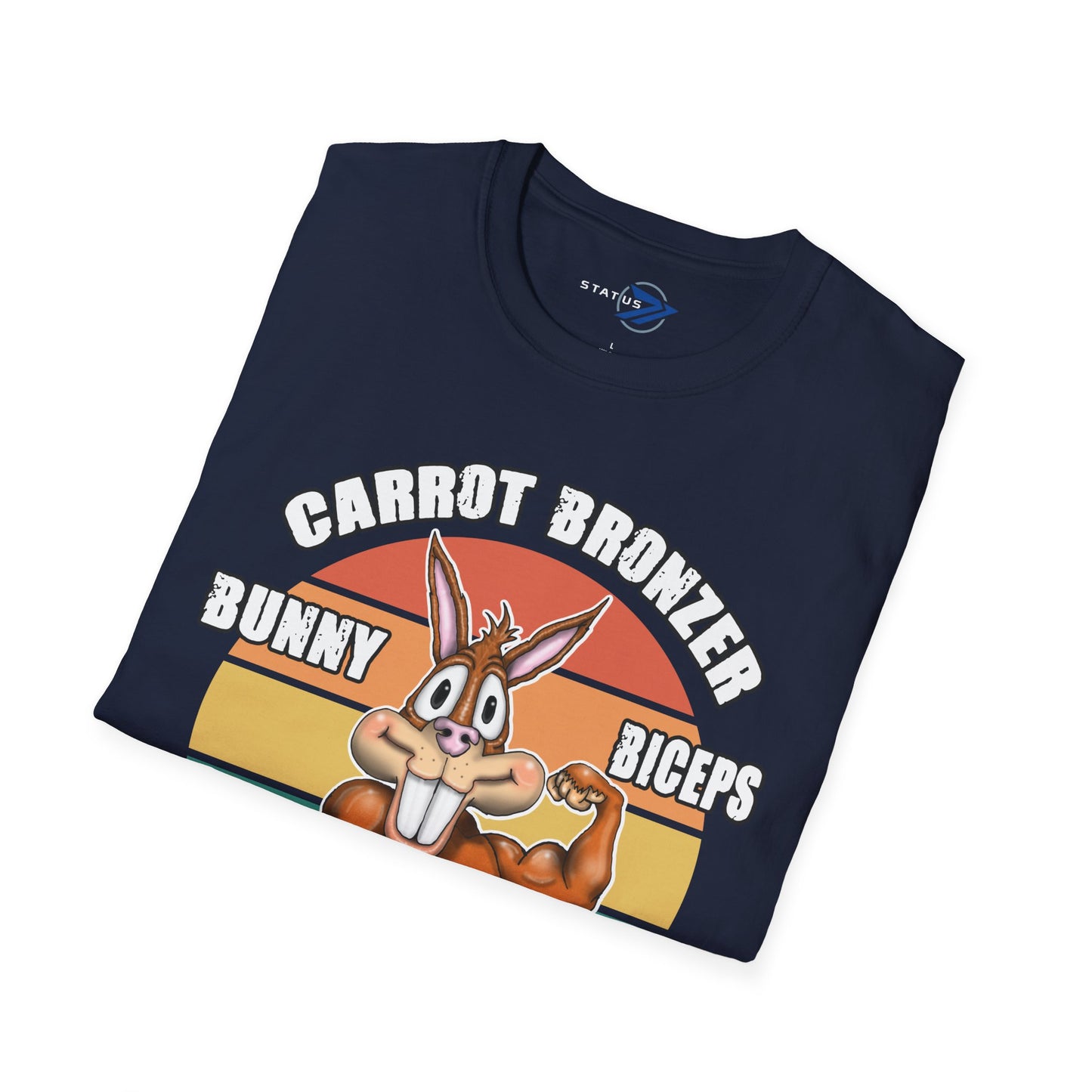 Carrot Bronzer Bunny Biceps T-Shirt — Funny Easter Fitness Graphic Tee