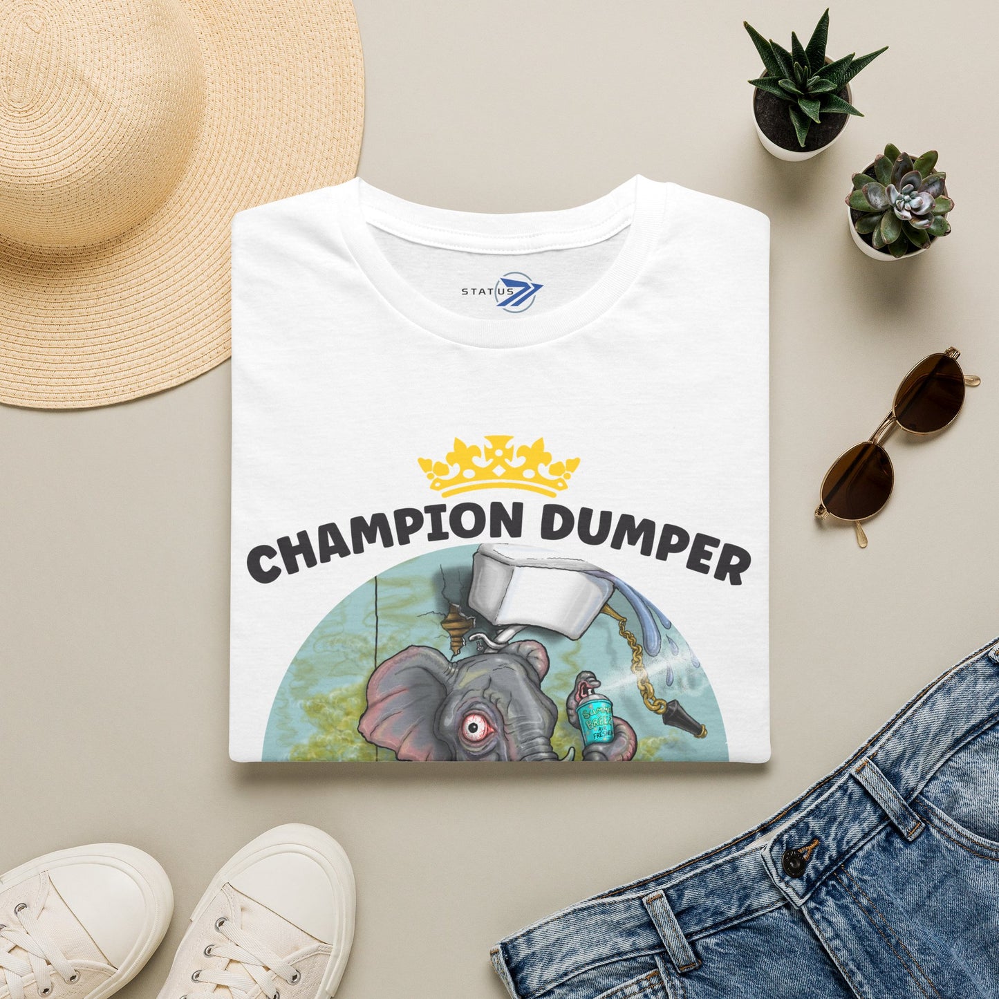 Champion Dumper T-Shirt — Funny Novelty Elephant 'Making a Splash' Tee