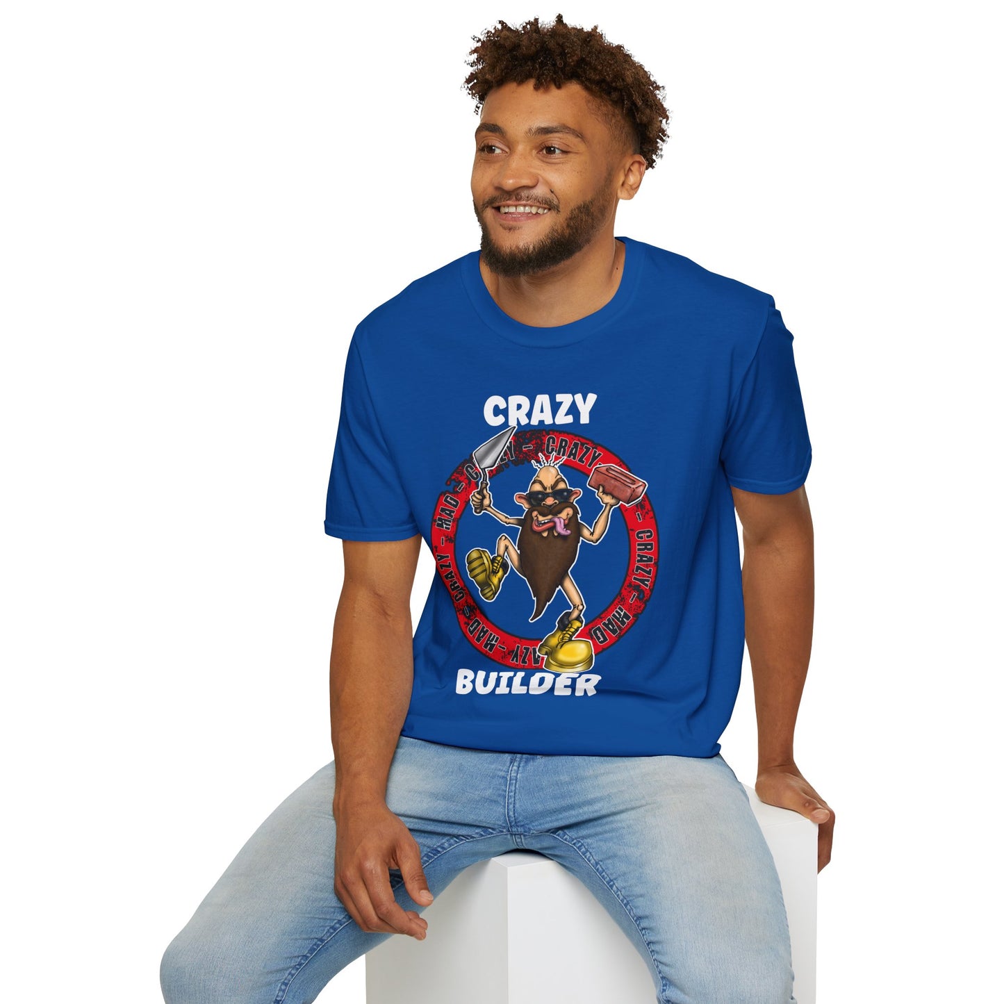 Crazy Builder T-Shirt — Funny Construction Worker Hardhat Mascot Tee