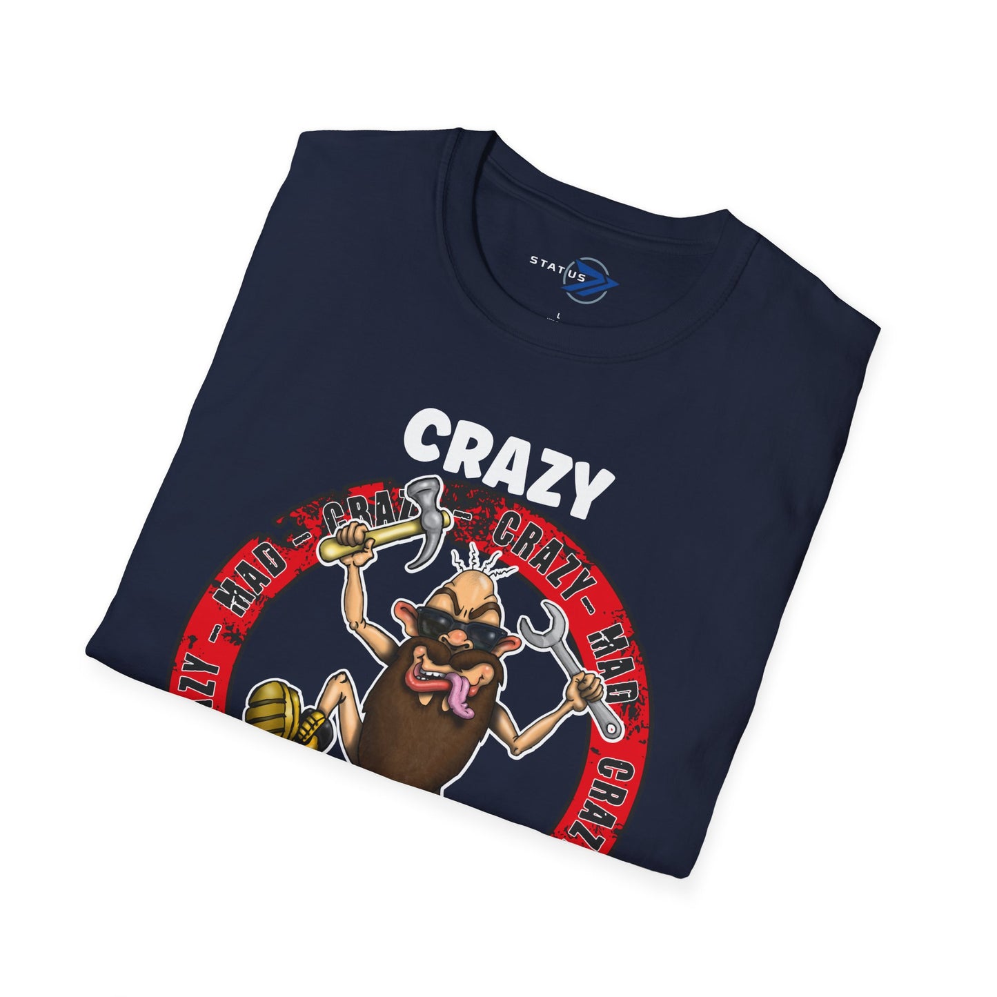Crazy Mechanic T-Shirt — Funny Wrench Cartoon Tee for Auto Technicians