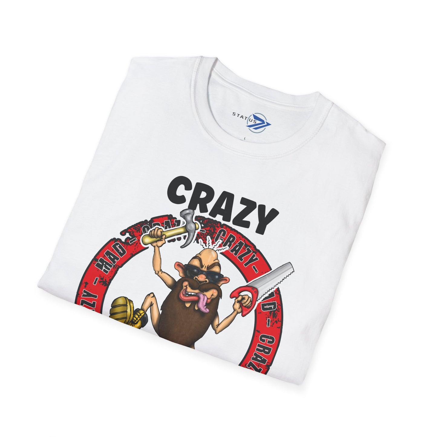 Crazy Carpenter T-Shirt — Funny Tool Mascot Tee for Woodworkers & Tradespeople