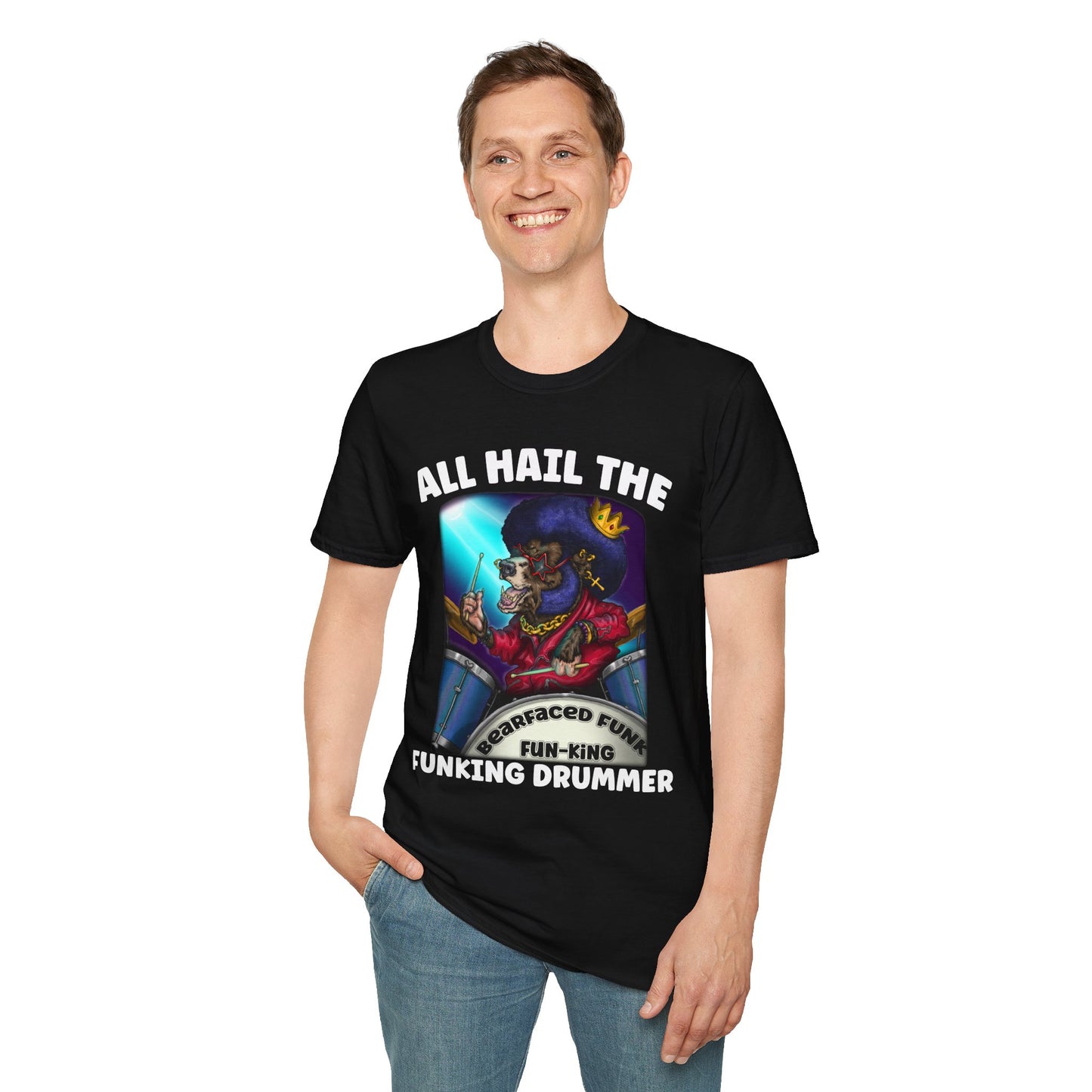 All Hail the Funking Drummer T-Shirt — Retro Funk Drum King Graphic Tee