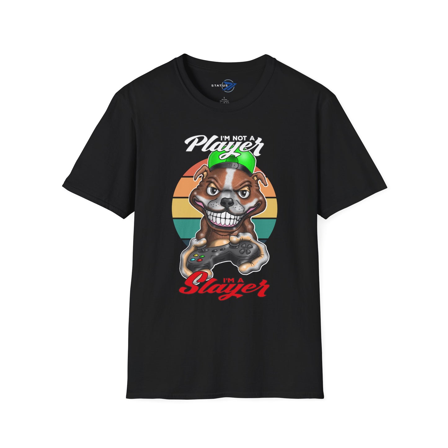 I'm Not A Player I'm A Slayer T-Shirt — Gamer Retro Pit Bull Graphic Tee