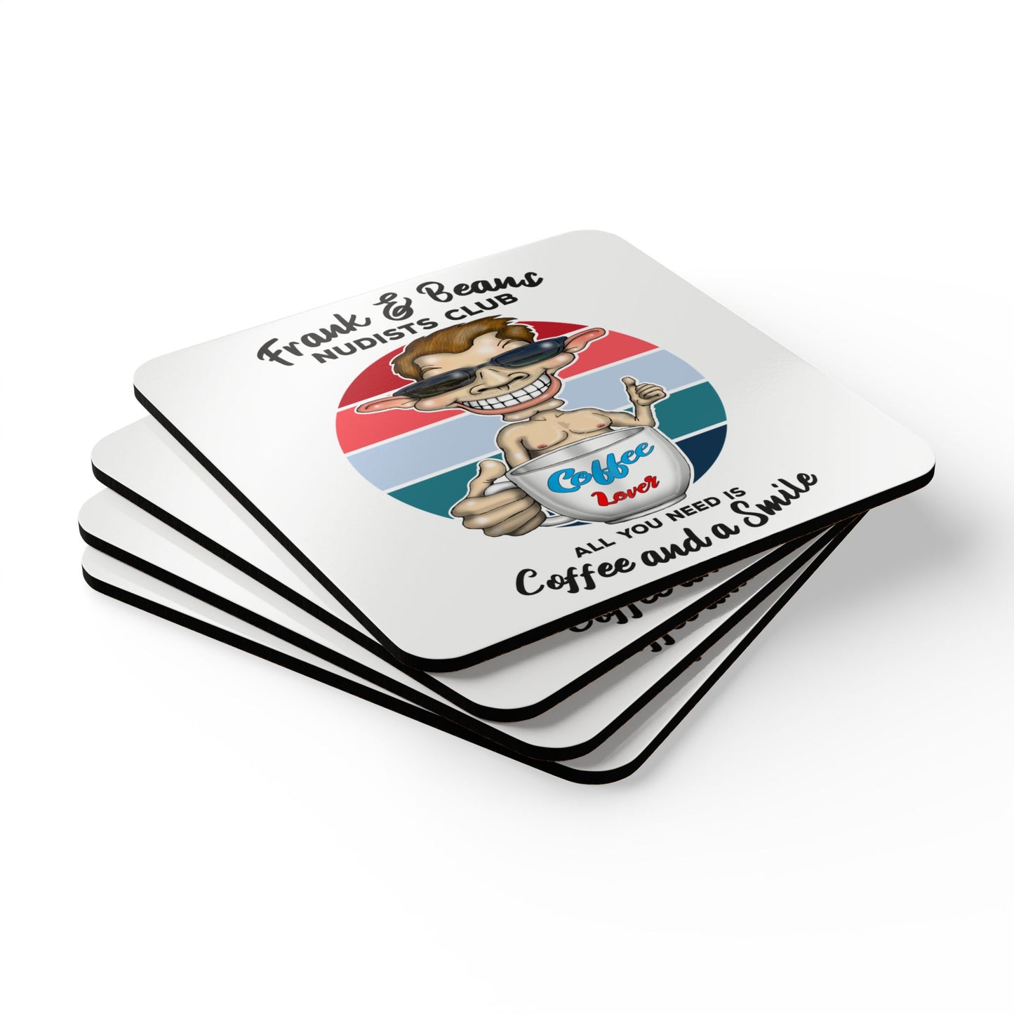 Cork Coaster - "Frank & Beans Nudists Club" Coffee Lover Corkwood Coaster Set