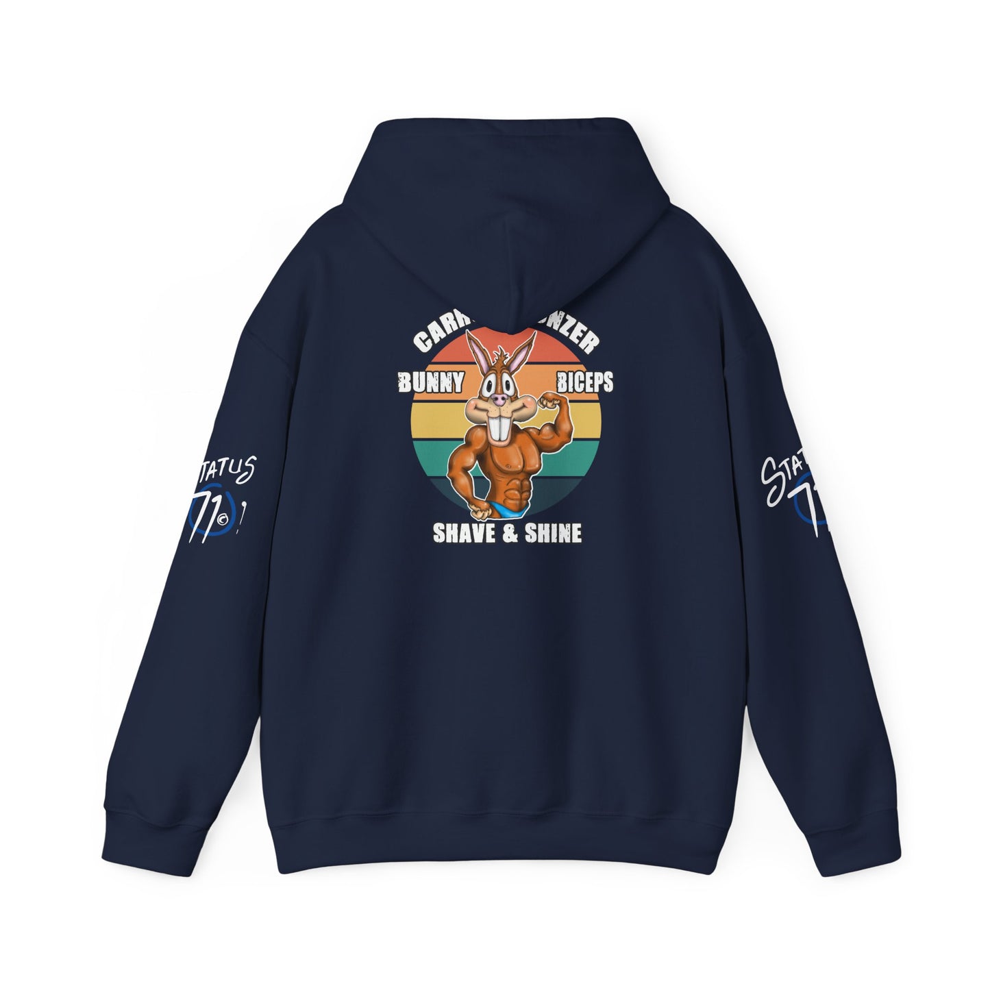 Funny 'Gym Bunny' Hoodie — Bunny Biceps & Carrot Bronzer Design