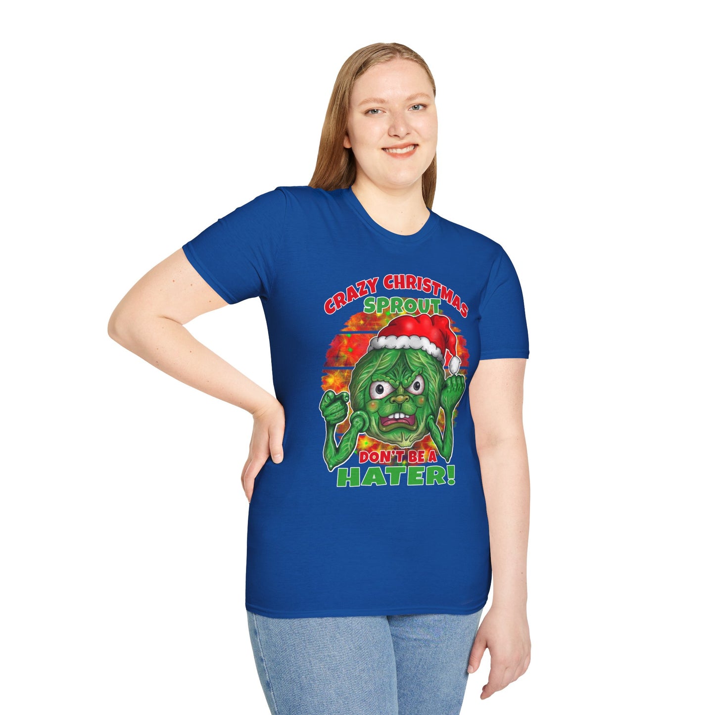 Crazy Christmas Sprout T-Shirt — “Don't Be a Hater!” Holiday Veggie Graphic Tee