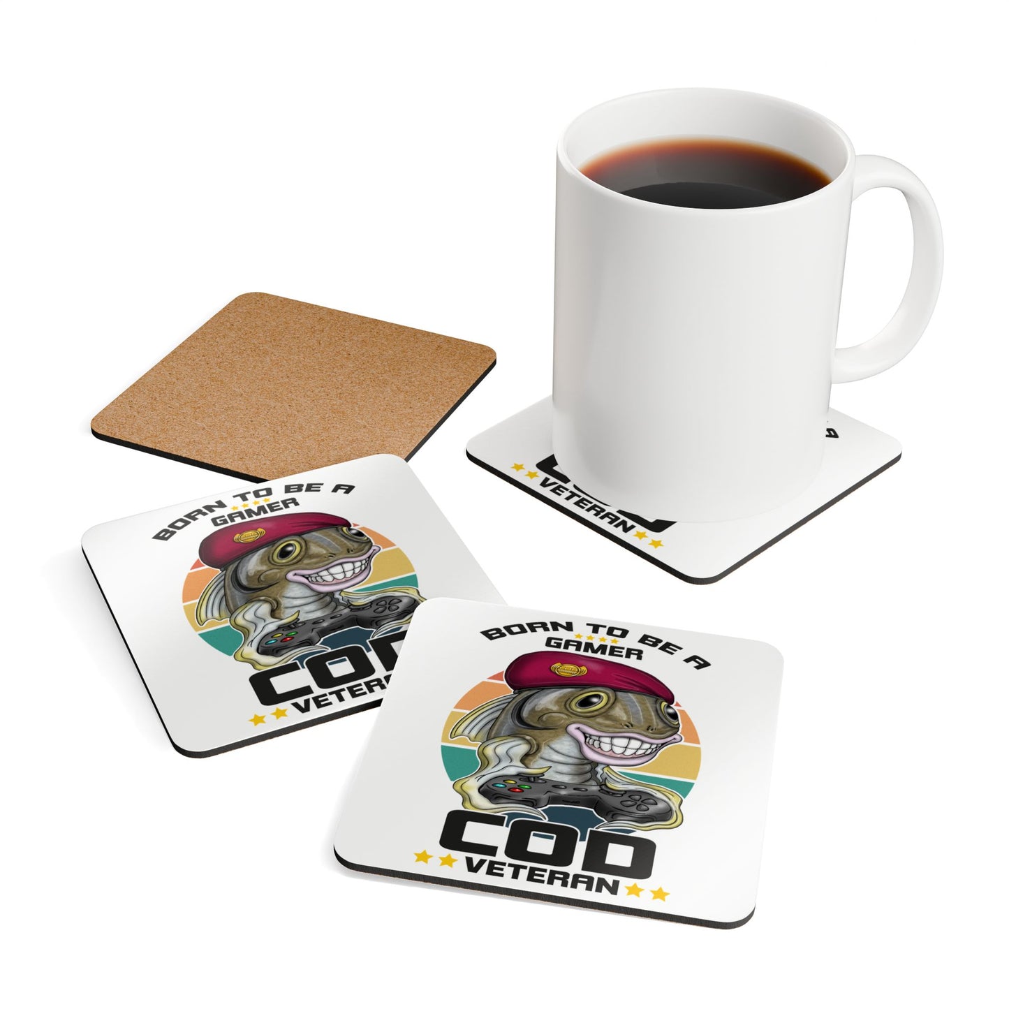 Coaster — "Born to Be a Gamer" COD Veteran Corkwood Coaster Set