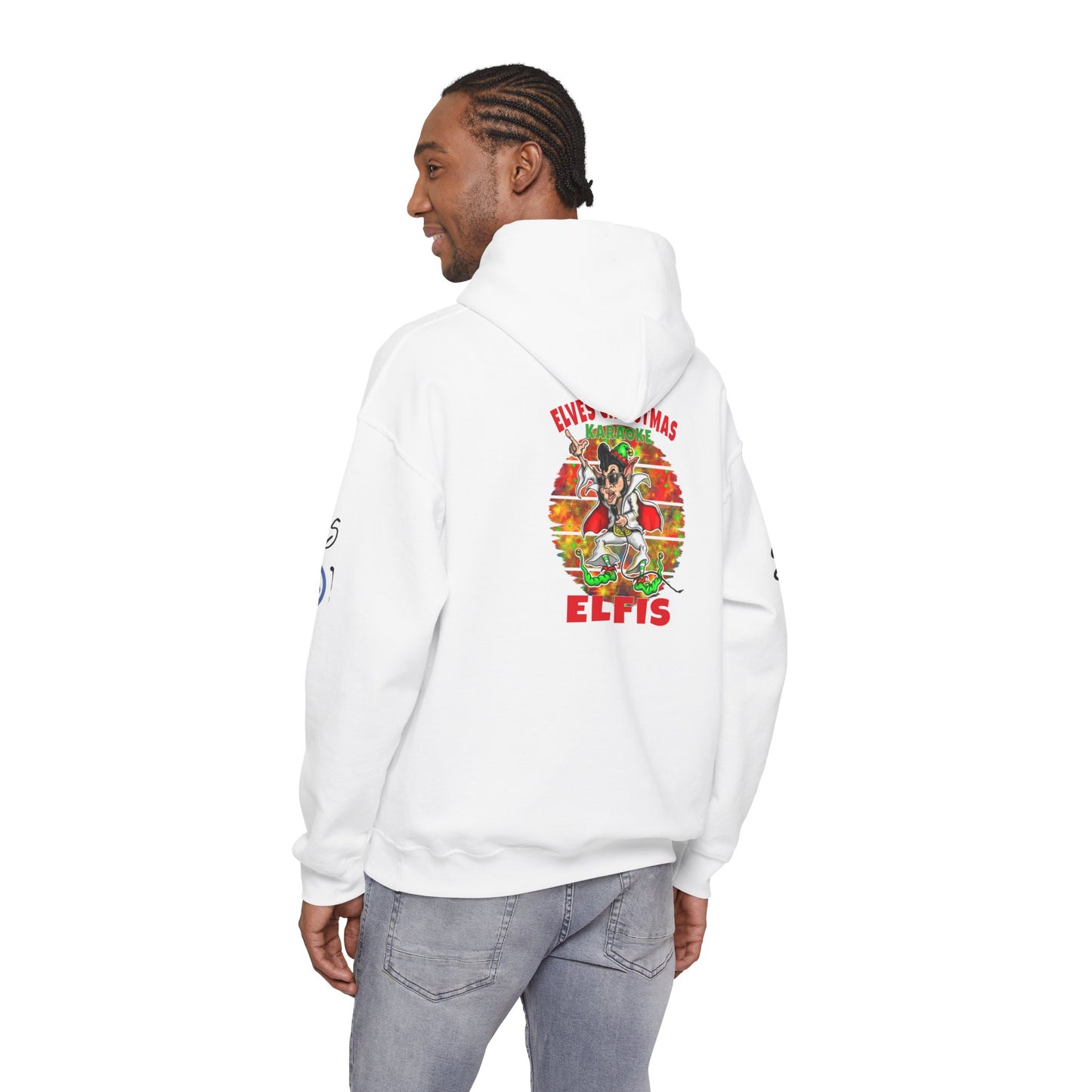 Christmas Elfis rock 'n' roll Elf Hoodie — “Elves karaoke party” Funny Holiday Pullover