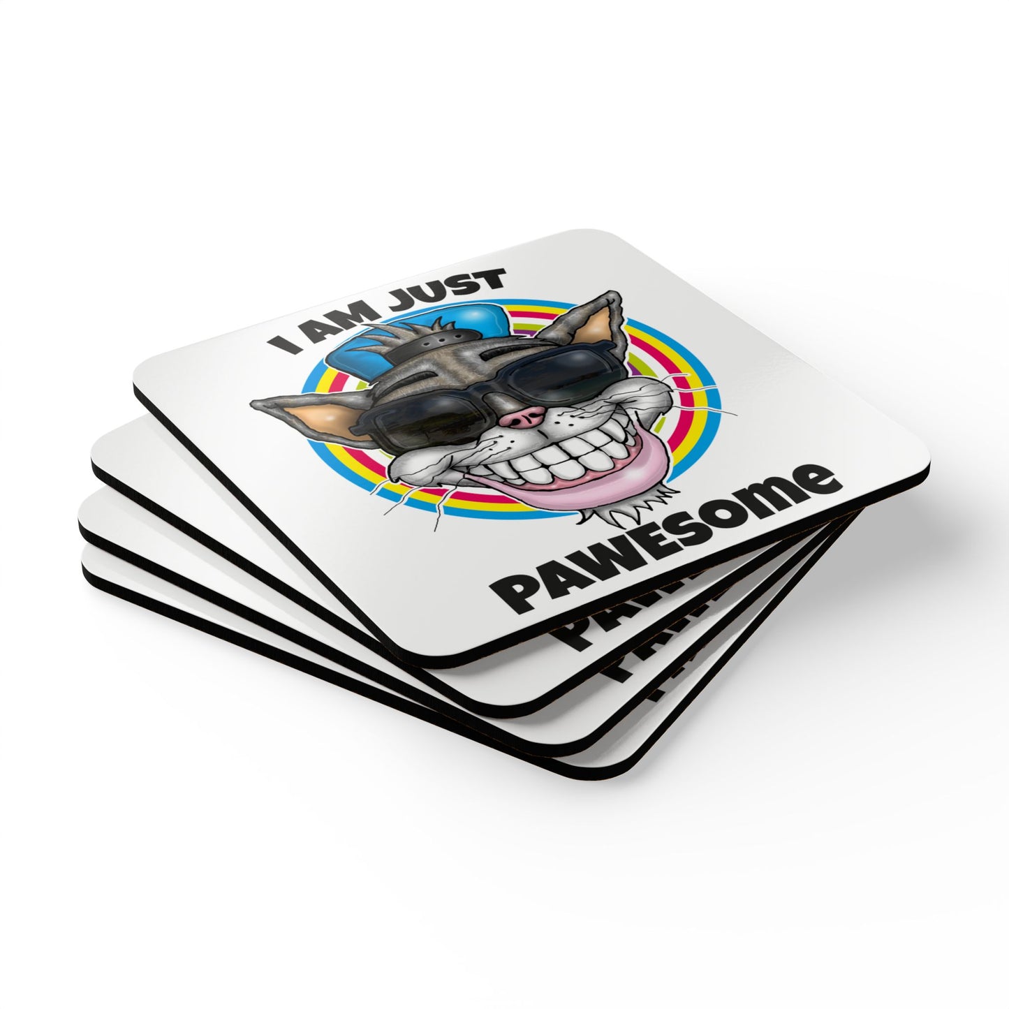 Pawesome Cat Cork Coaster Set – Funny 'I Am Just Pawesome' Drink Coasters