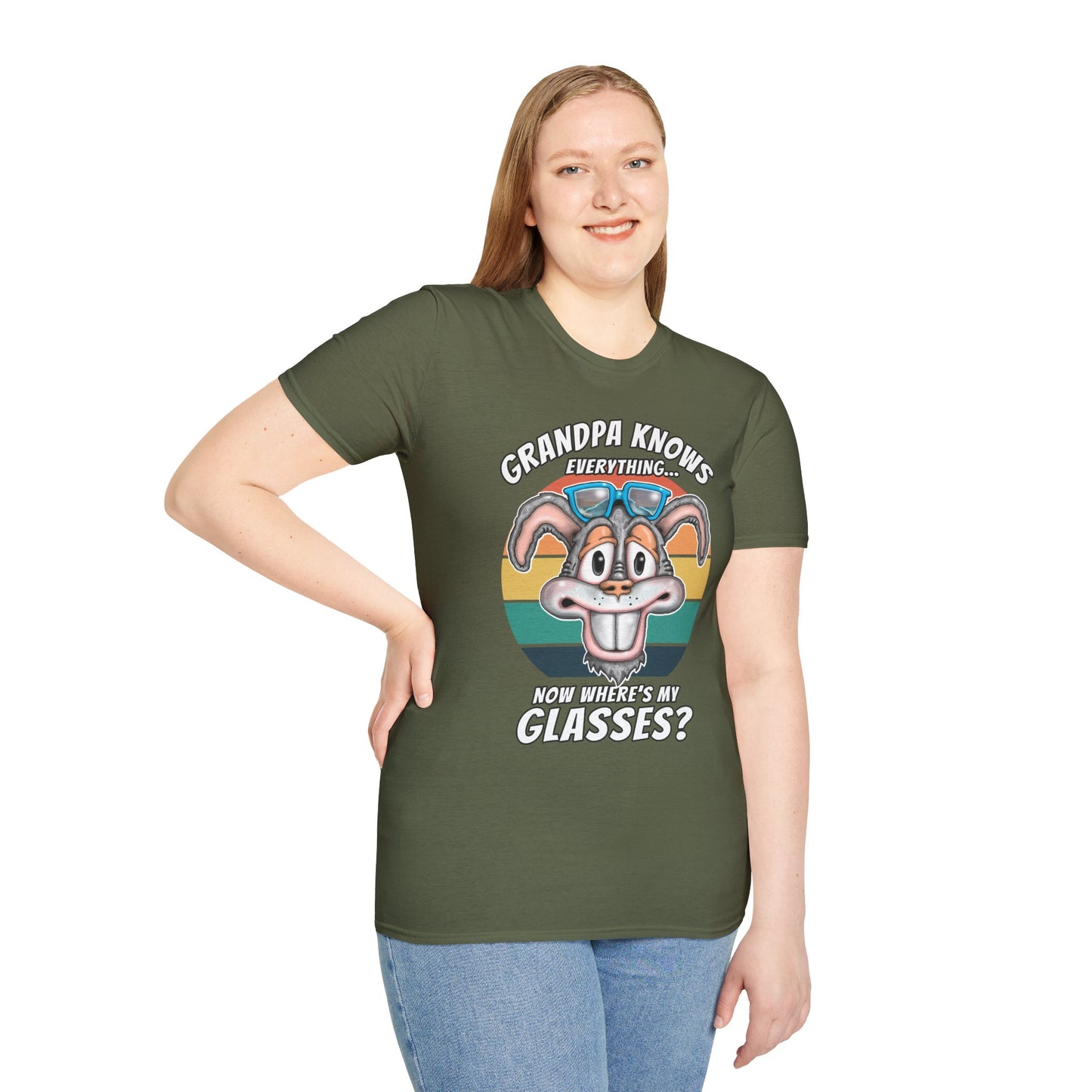 Grandpa Knows Everything T-Shirt – Funny Retro Bunny ‘Now Where’s My Glasses?’ Gift