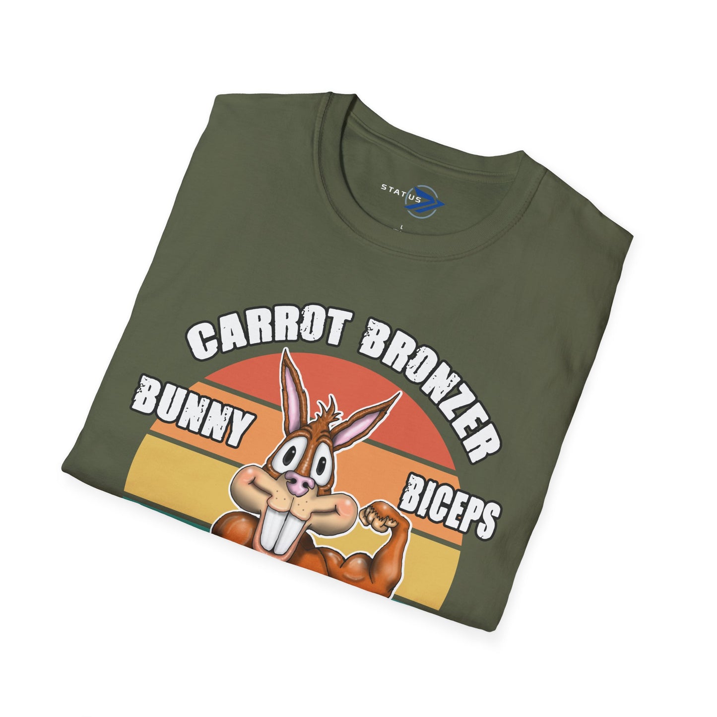 Carrot Bronzer Bunny Biceps T-Shirt — Funny Easter Fitness Graphic Tee