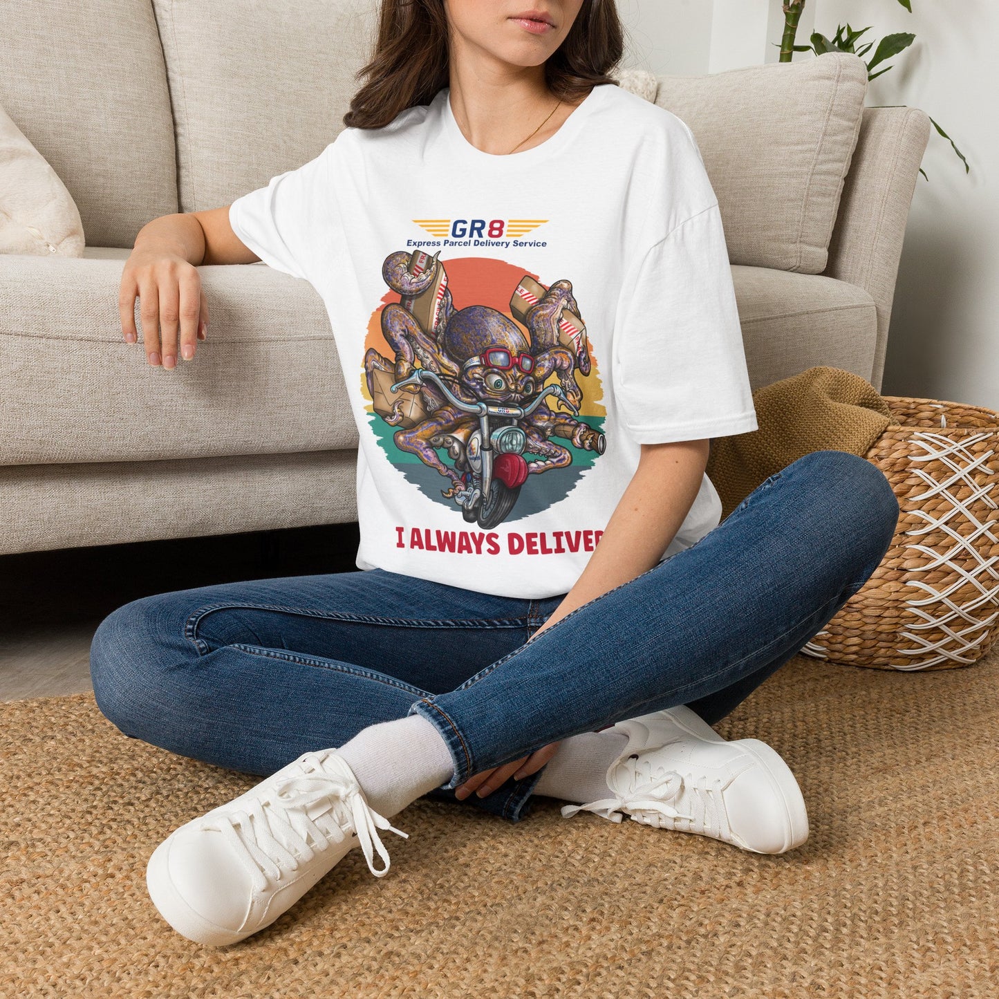 Delivery Octopus T-Shirt — "GR8 Express Parcel Delivery Service" Graphic Tee