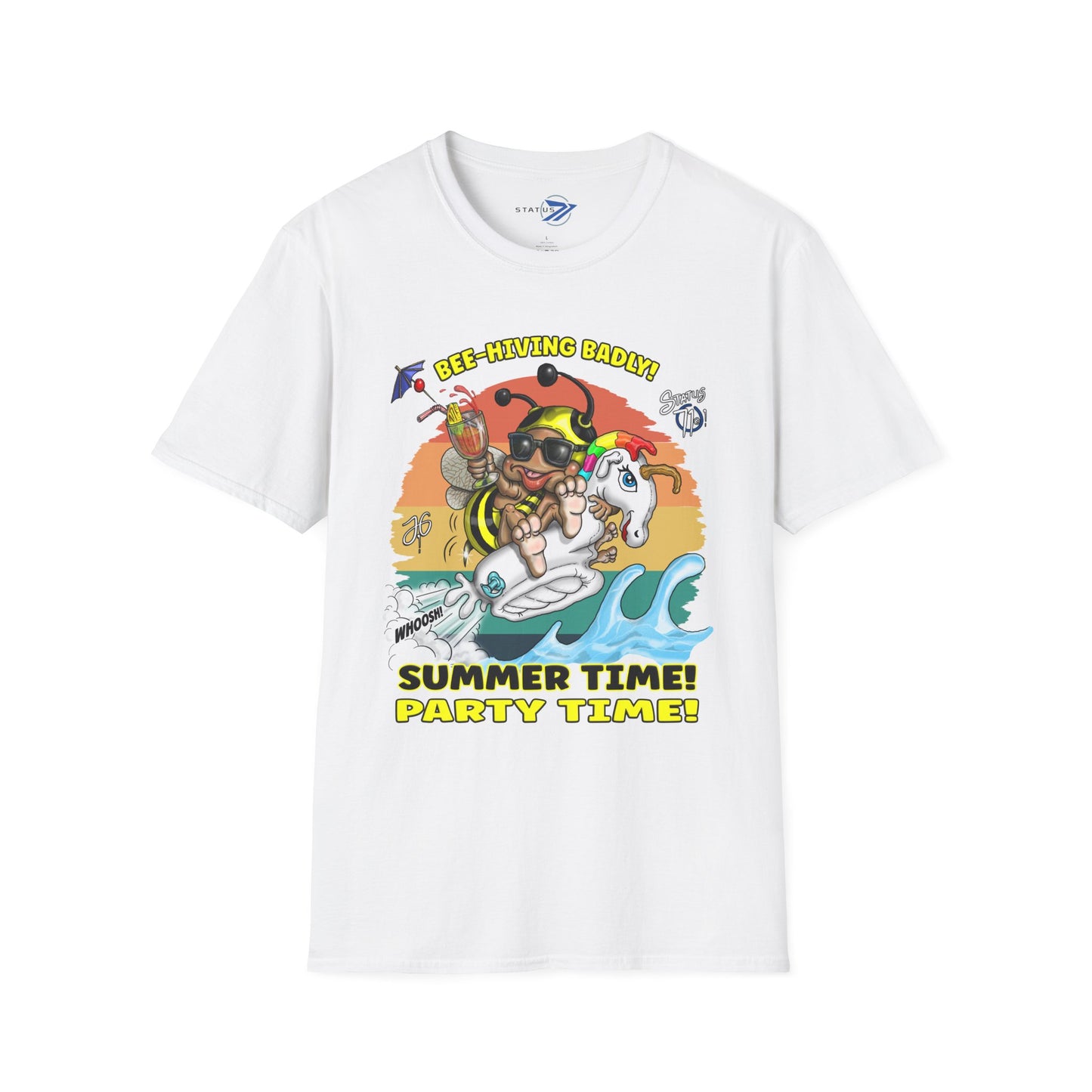 Summer Surf Party T‑Shirt — "Summer Time! Party Time!" Retro Surfing Bee Graphic