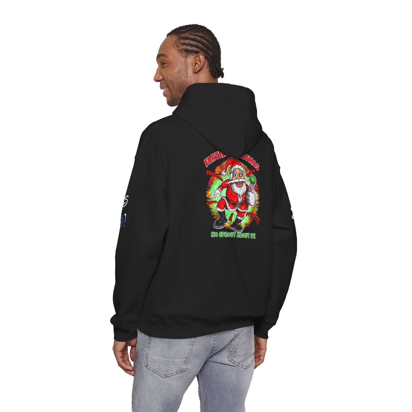 Farter Christmas Crazy Santa Hoodie — “No Sprout About It” Funny Holiday Pullover