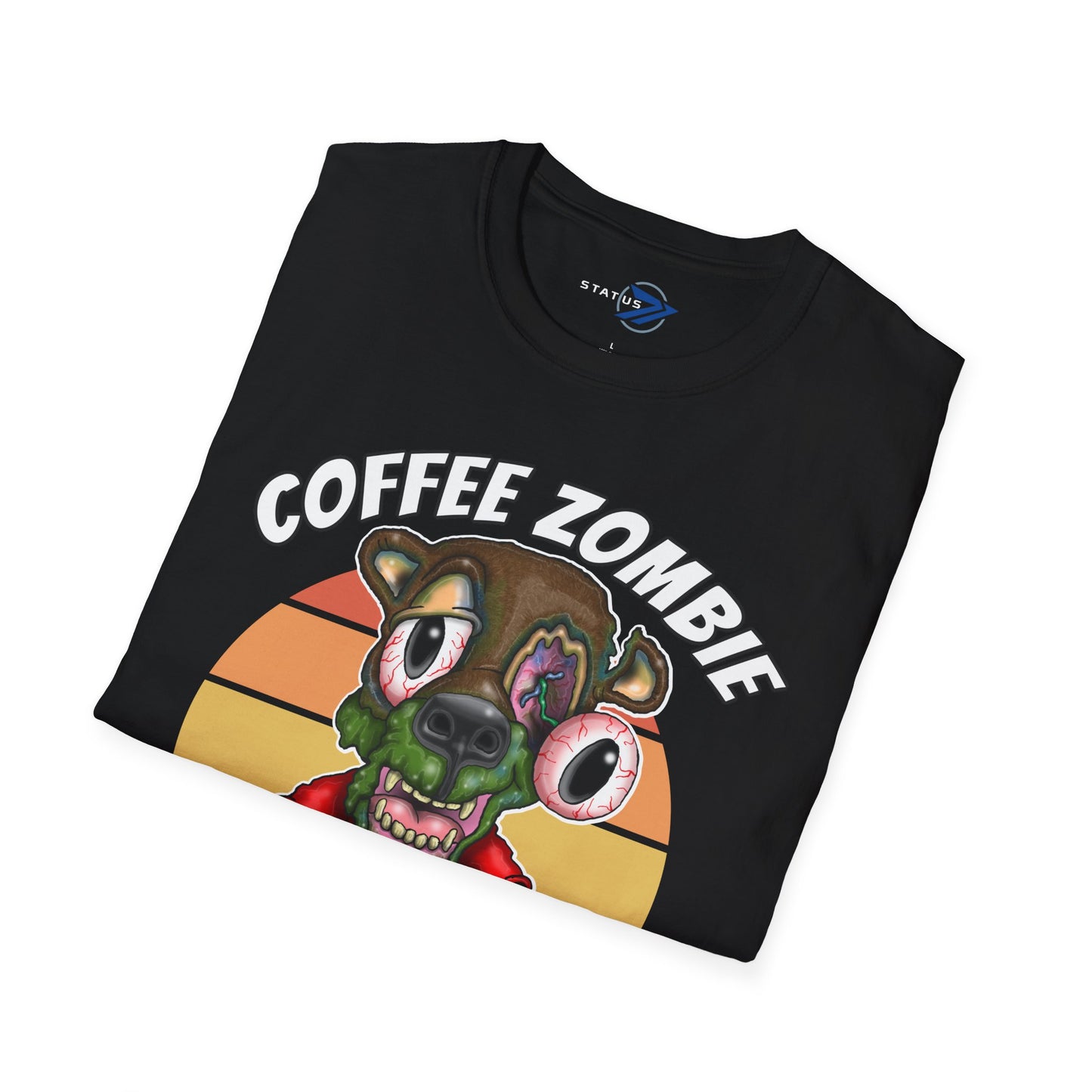 Coffee Zombie Bear T-Shirt — Retro Sunrise Coffee Lover Tee