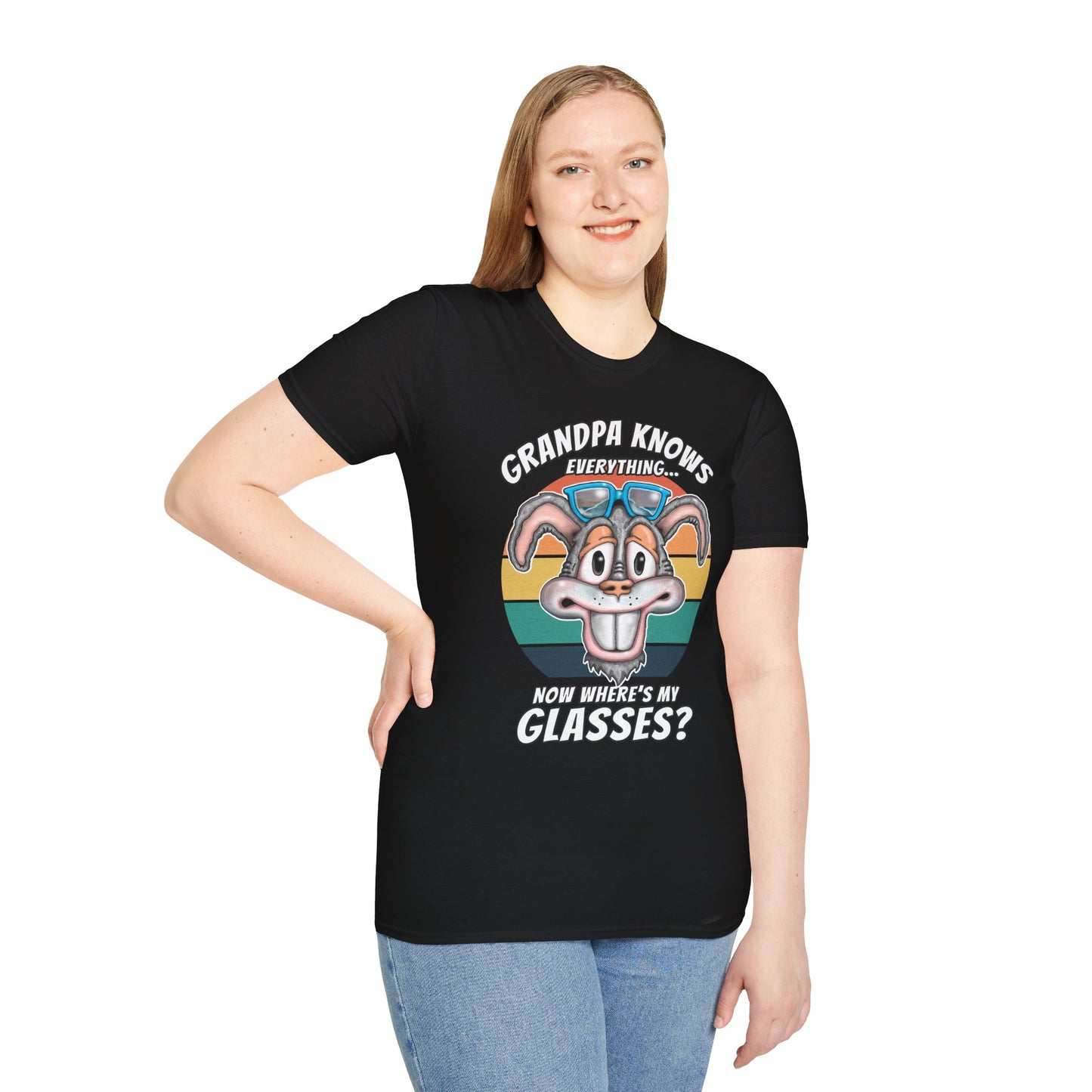 Grandpa Knows Everything T-Shirt – Funny Retro Bunny ‘Now Where’s My Glasses?’ Gift