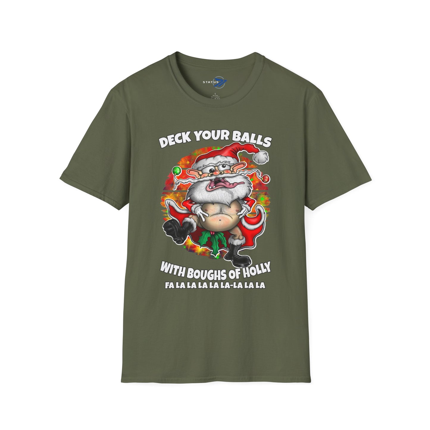 Funny Santa Christmas T-Shirt — "Deck Your Balls with Boughs of Holly" Holiday Tee