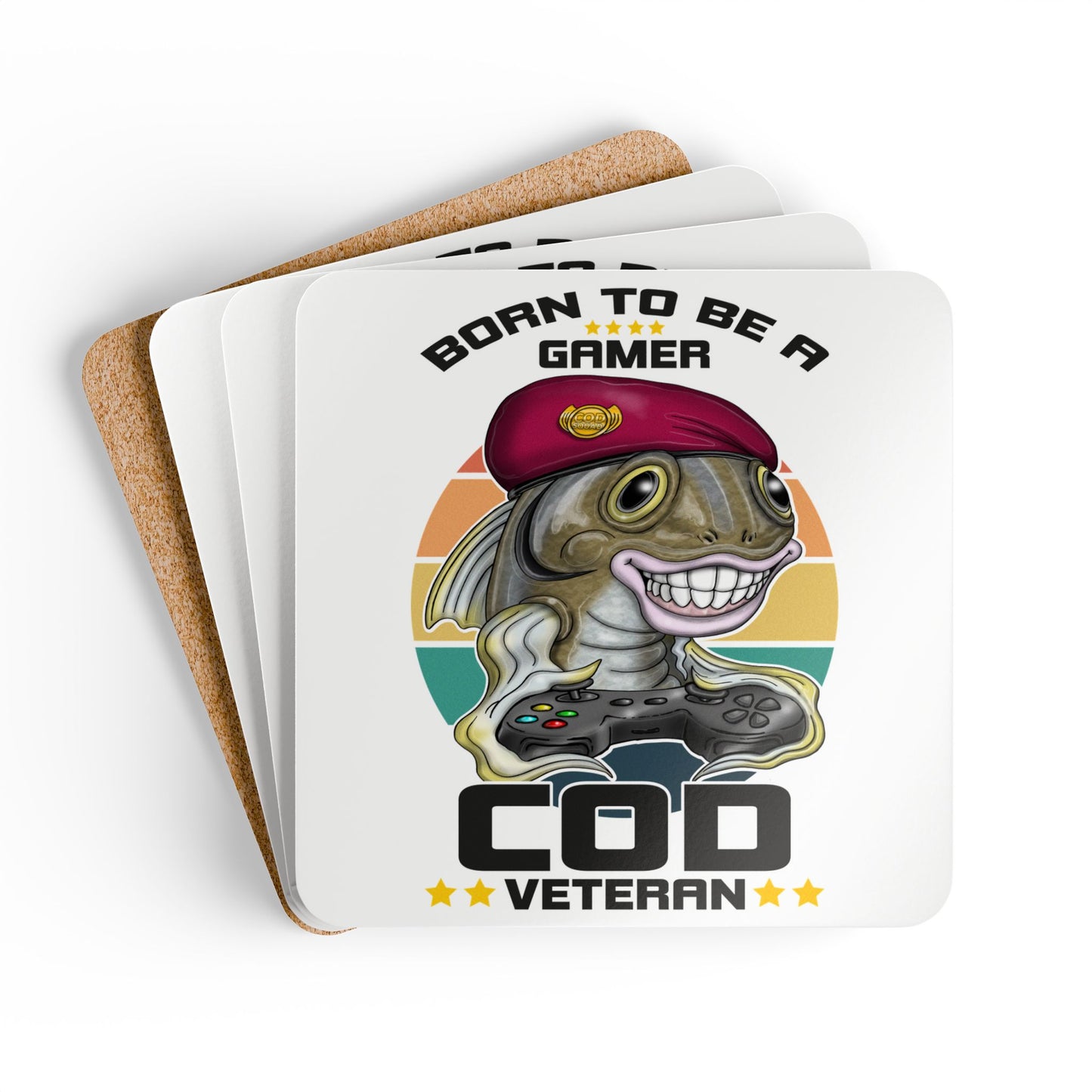 Coaster — "Born to Be a Gamer" COD Veteran Corkwood Coaster Set
