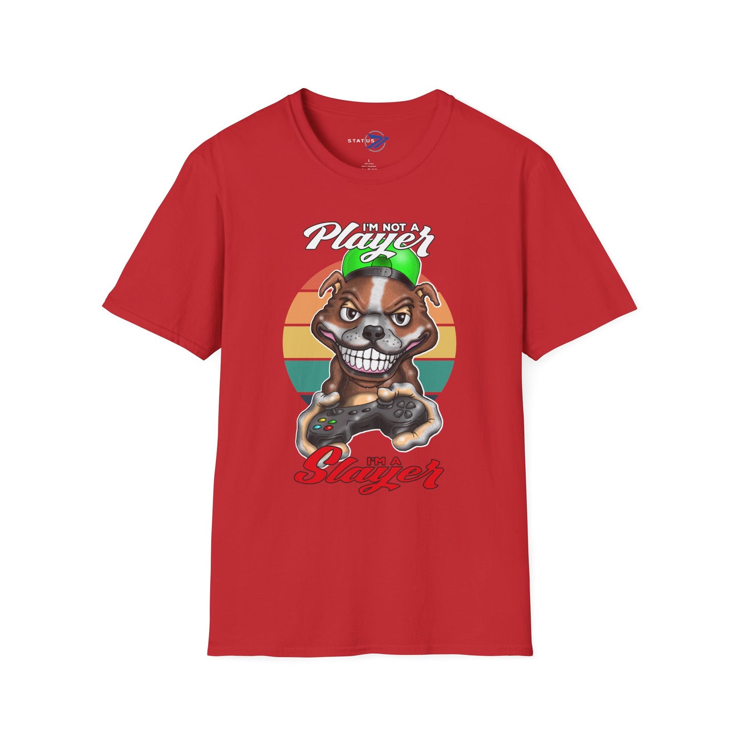 I'm Not A Player I'm A Slayer T-Shirt — Gamer Retro Pit Bull Graphic Tee