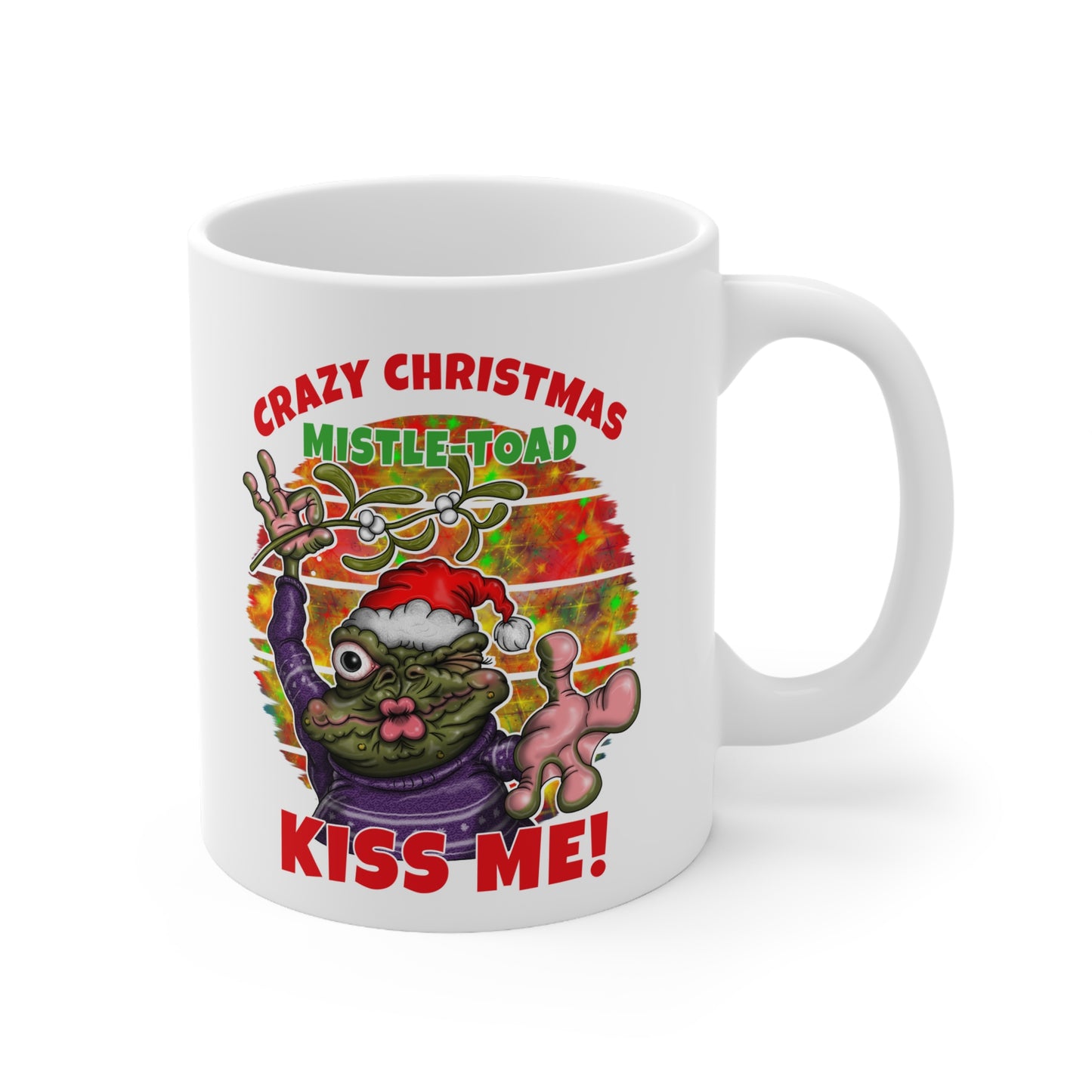 Mistle-Toad Christmas Mug — "Kiss Me!" Funny Holiday Ceramic Coffee Cup, 11oz
