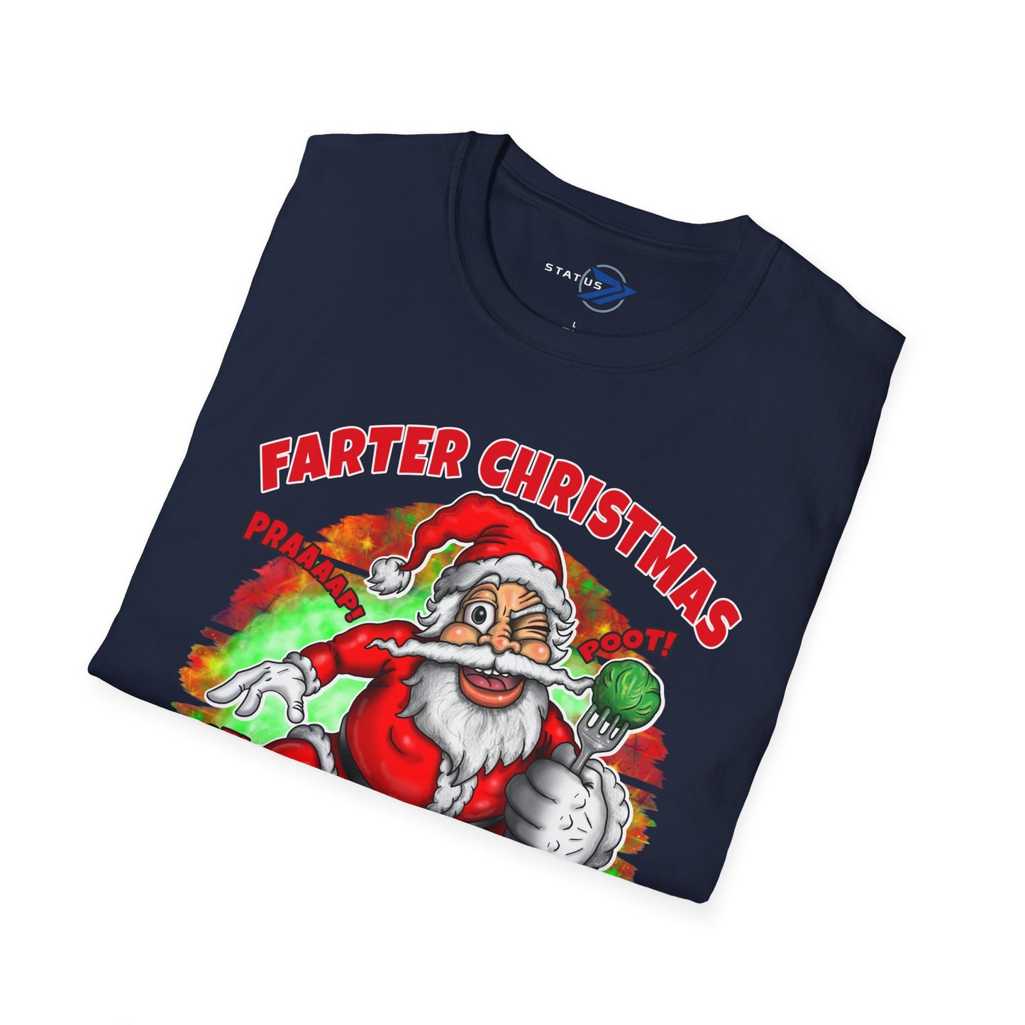 Funny Christmas T-Shirt — "Farter Christmas: No Sprout About It!" Santa Graphic Tee