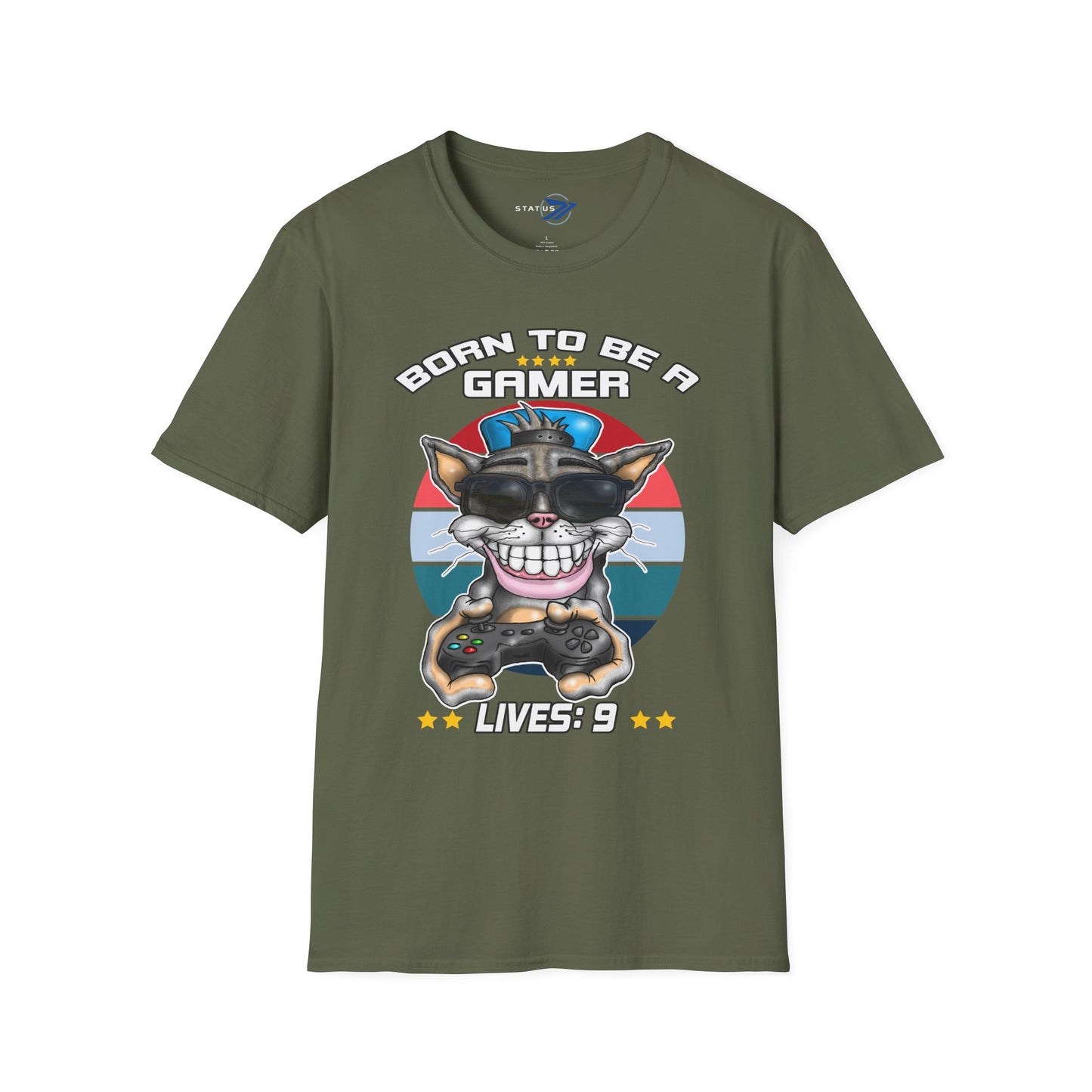 Gamer Cat T-Shirt – "Born to Be a Gamer" Retro Graphic (Lives: 9)