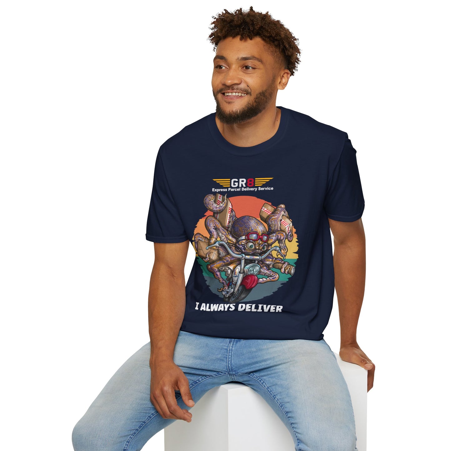 Delivery Octopus T-Shirt — "GR8 Express Parcel Delivery Service" Graphic Tee