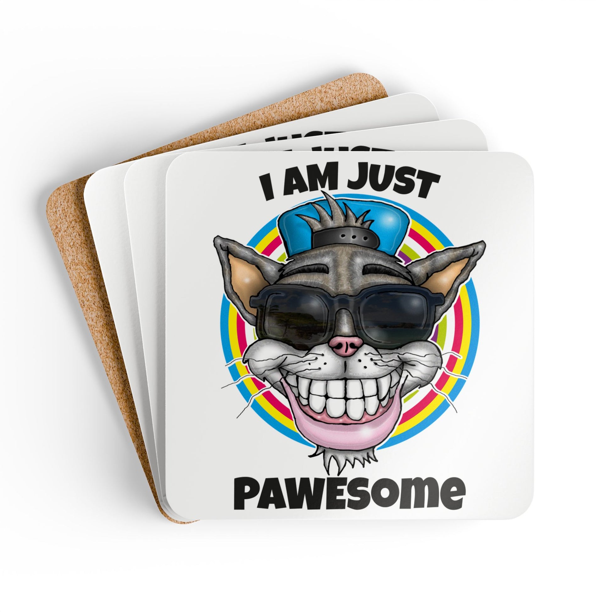Pawesome Cat Cork Coaster Set – Funny 'I Am Just Pawesome' Drink Coasters