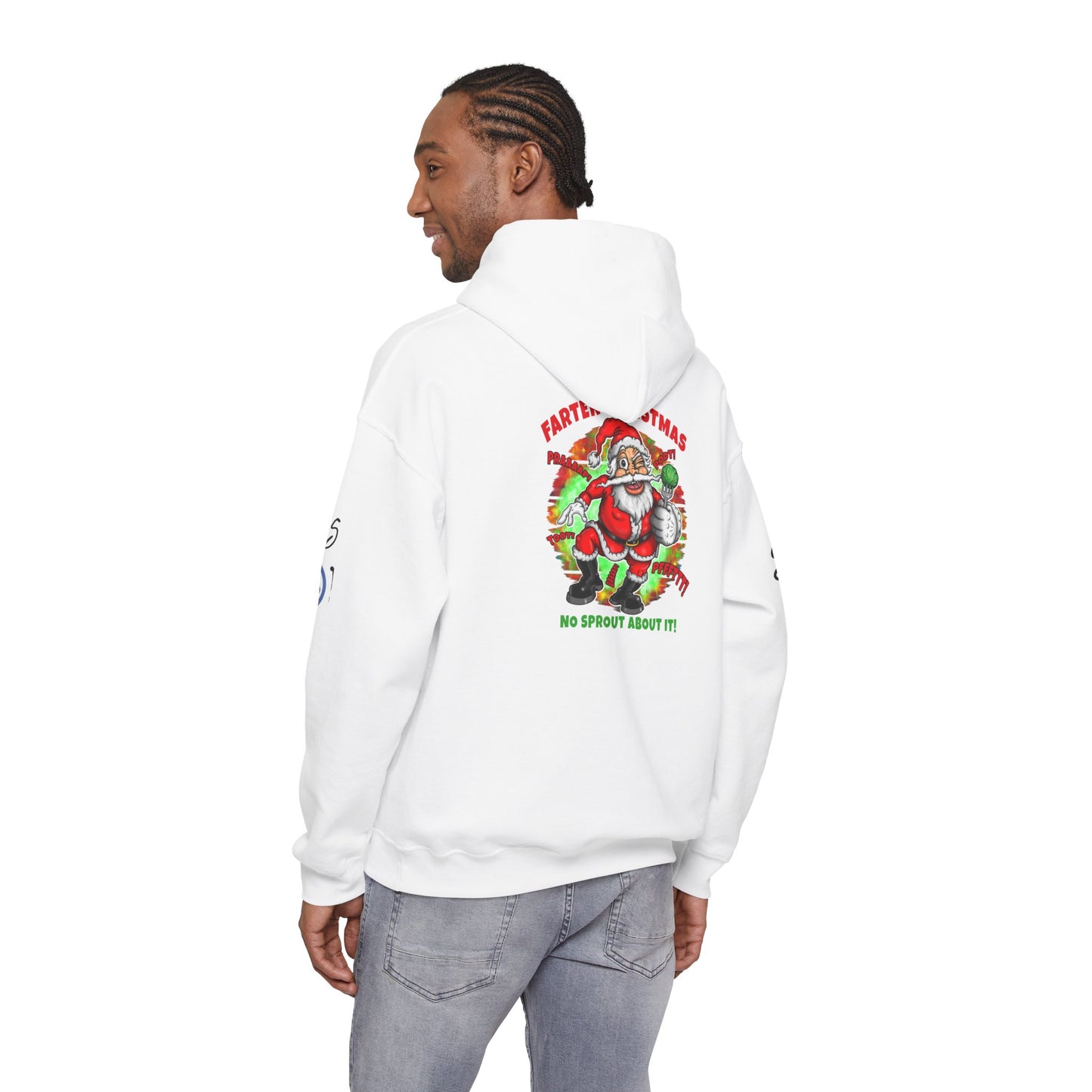 Farter Christmas Crazy Santa Hoodie — “No Sprout About It” Funny Holiday Pullover