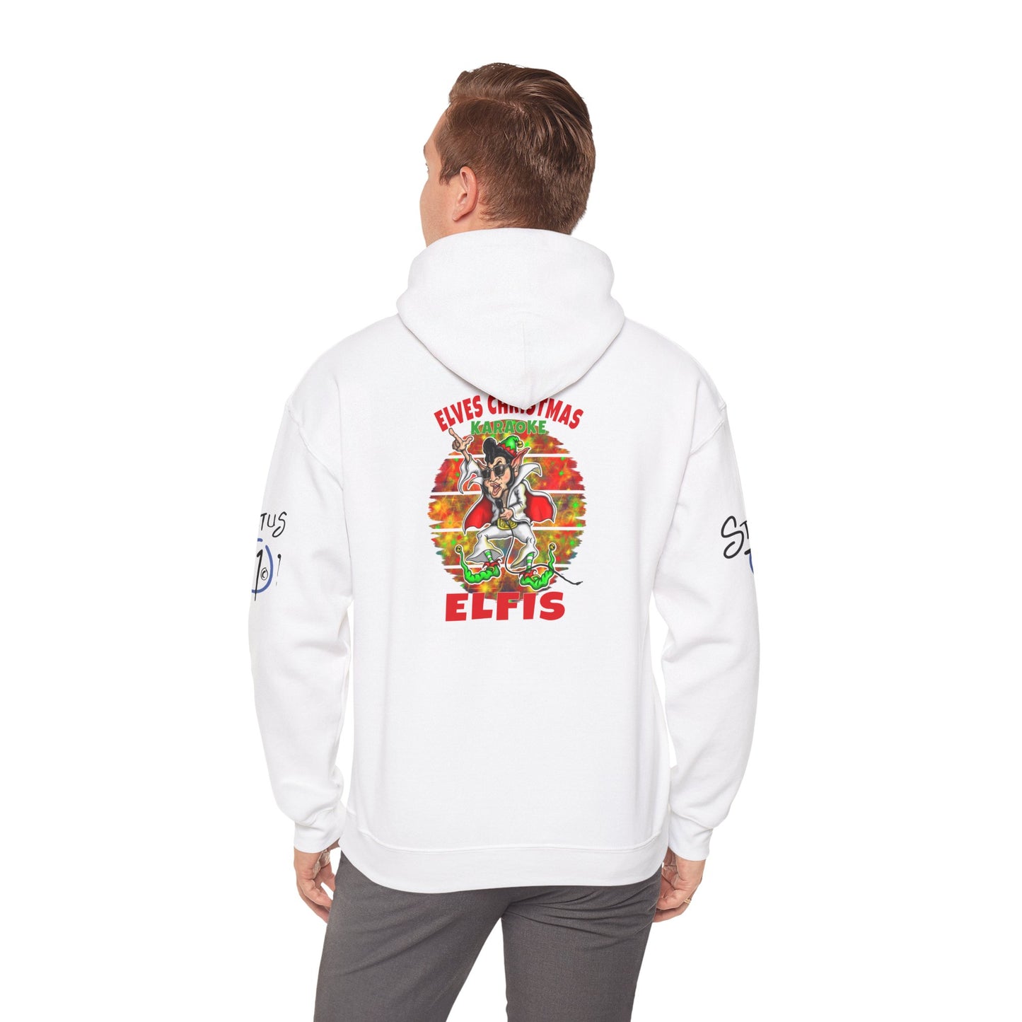Christmas Elfis rock 'n' roll Elf Hoodie — “Elves karaoke party” Funny Holiday Pullover