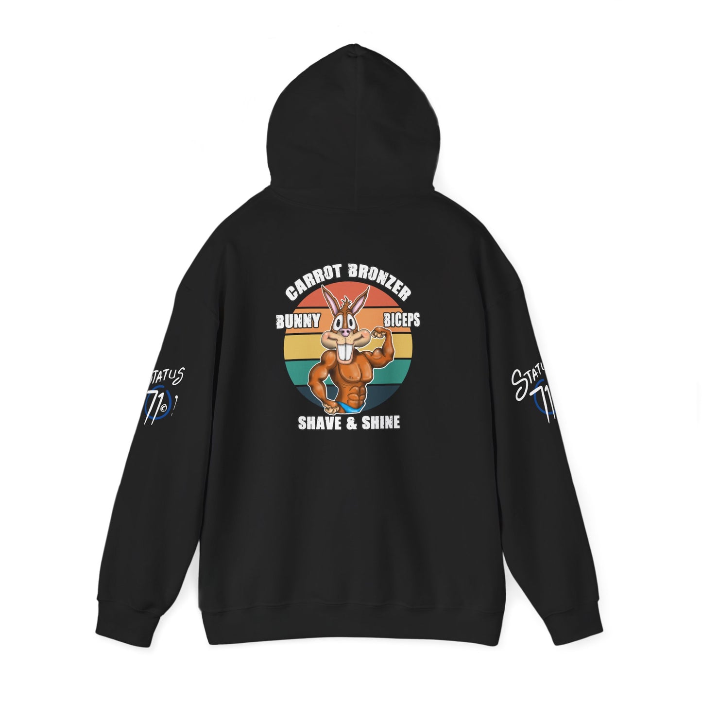 Funny 'Gym Bunny' Hoodie — Bunny Biceps & Carrot Bronzer Design