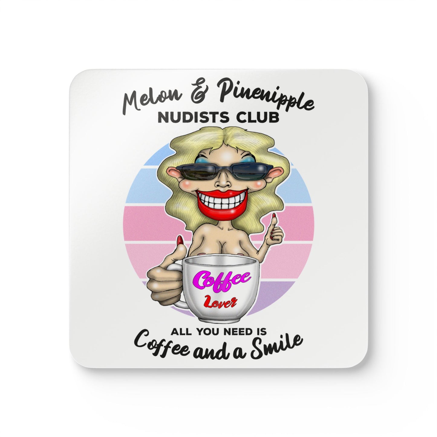 Cork Coaster Set — 'Melon & Pineapple Nudists Club' Coffee Lover Drink Coasters (All You Need Is Coffee and a Smile)