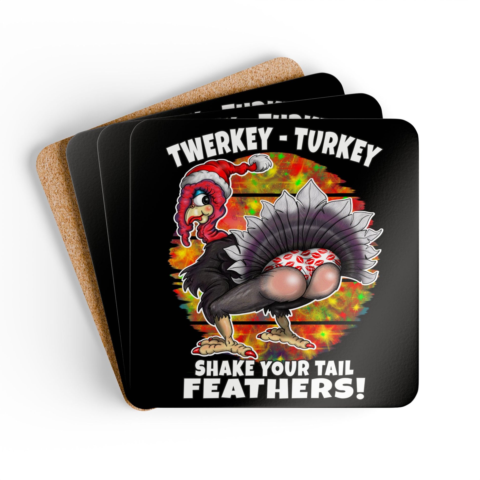 Cork Coaster Set — 'Twerkey Turkey' Funny Christmas Drink Coasters