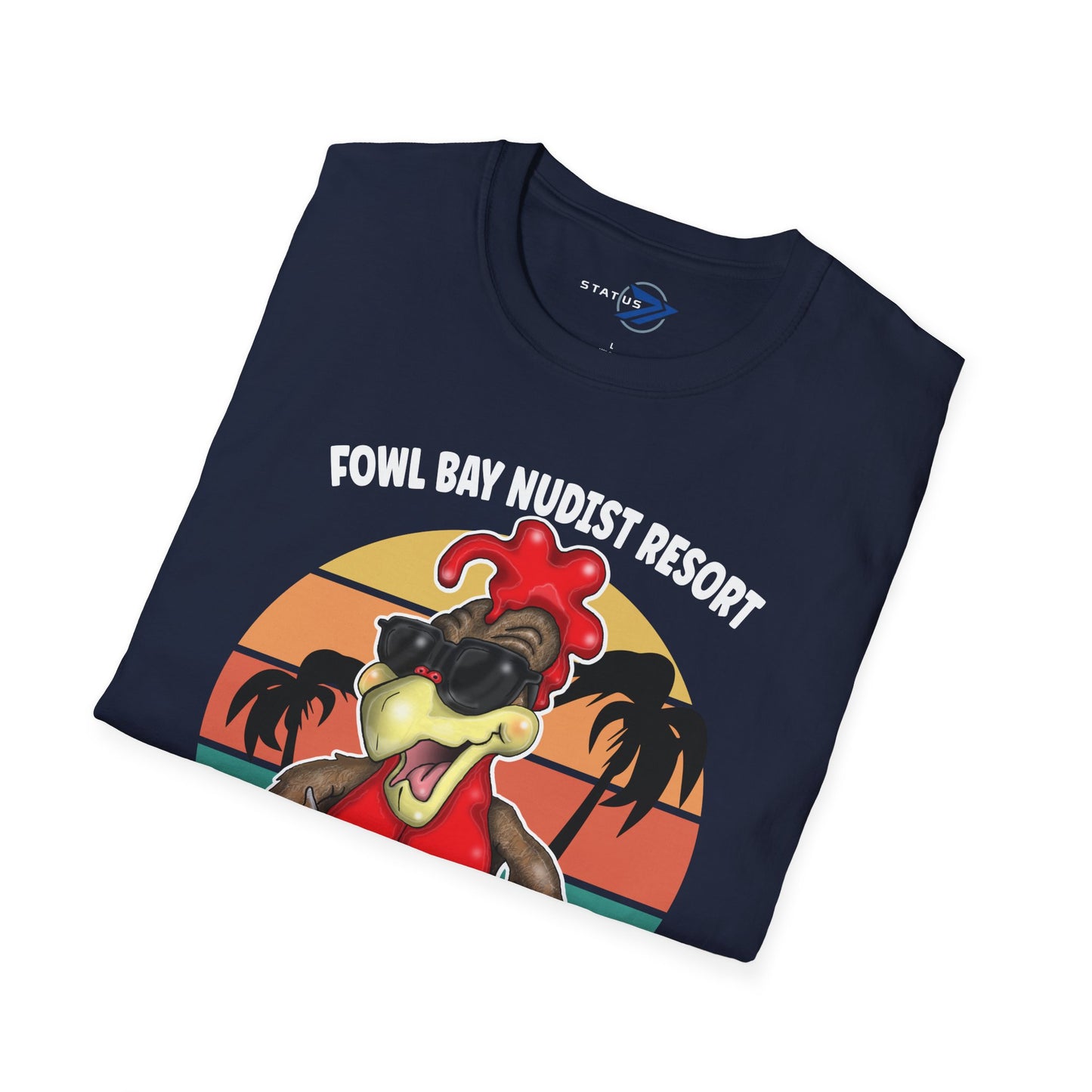 T-Shirt – Fowl Bay Nudist Resort Rooster Graphic Tee (Where All the Cocks Hang Out!)