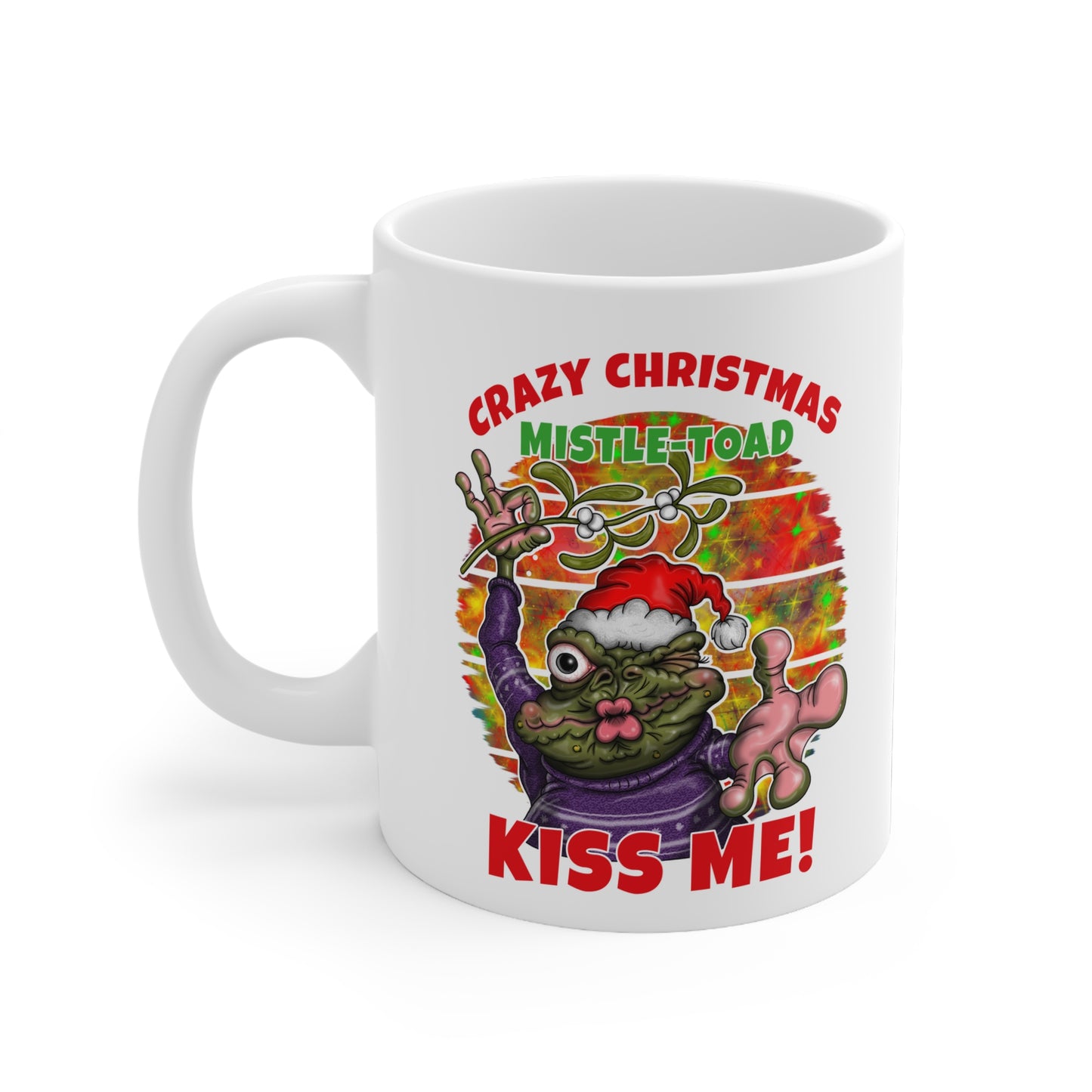 Mistle-Toad Christmas Mug — "Kiss Me!" Funny Holiday Ceramic Coffee Cup, 11oz