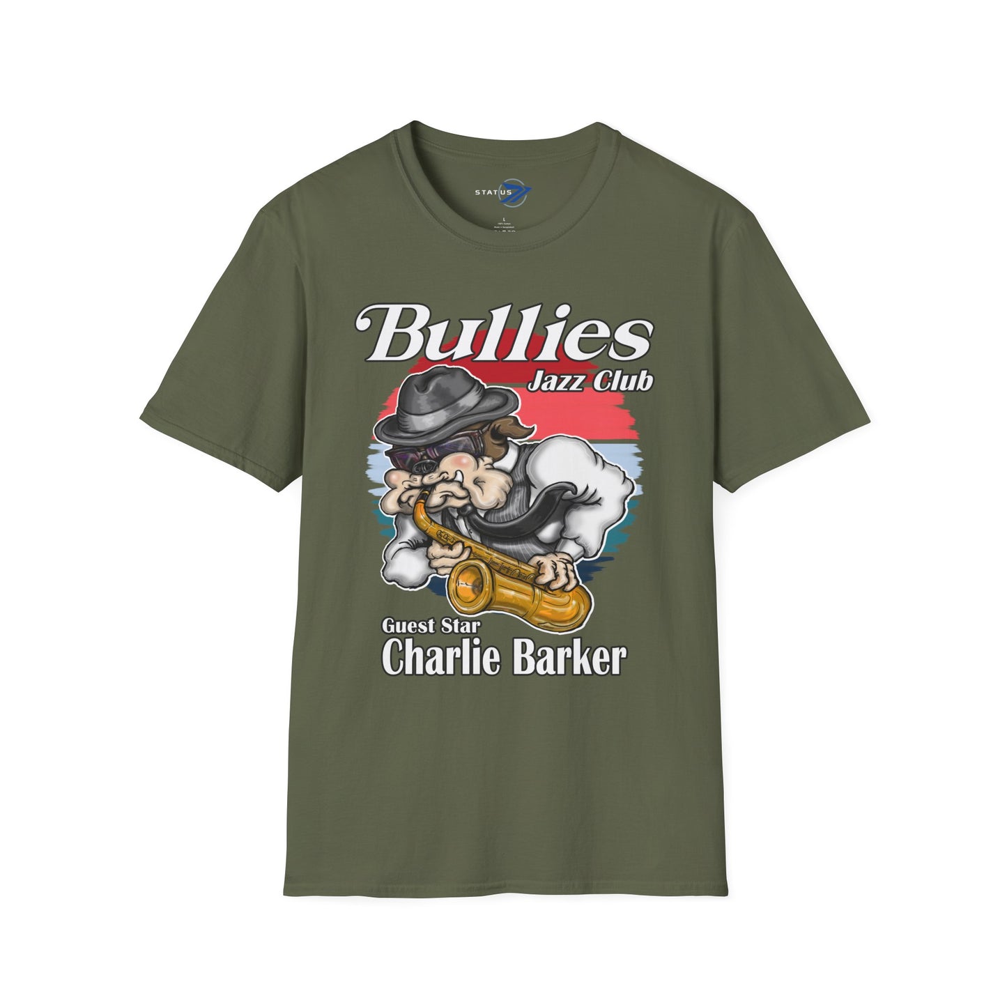 Bullies Jazz Club T-Shirt — "Guest Star Charlie Barker" Vintage Bull Dog Sax Player Tee