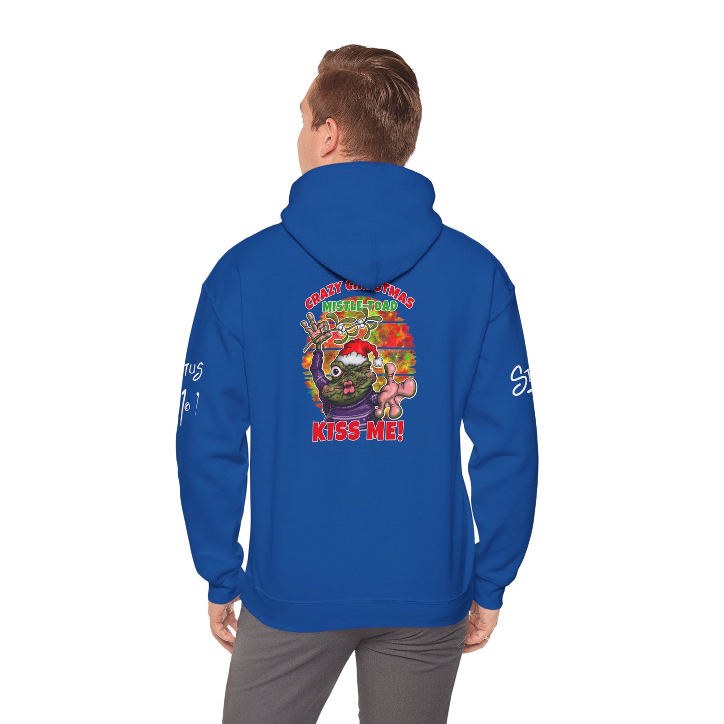 Christmas Mistle-toad Hoodie — “Kiss Me” mistletoe humor Funny Holiday Pullover