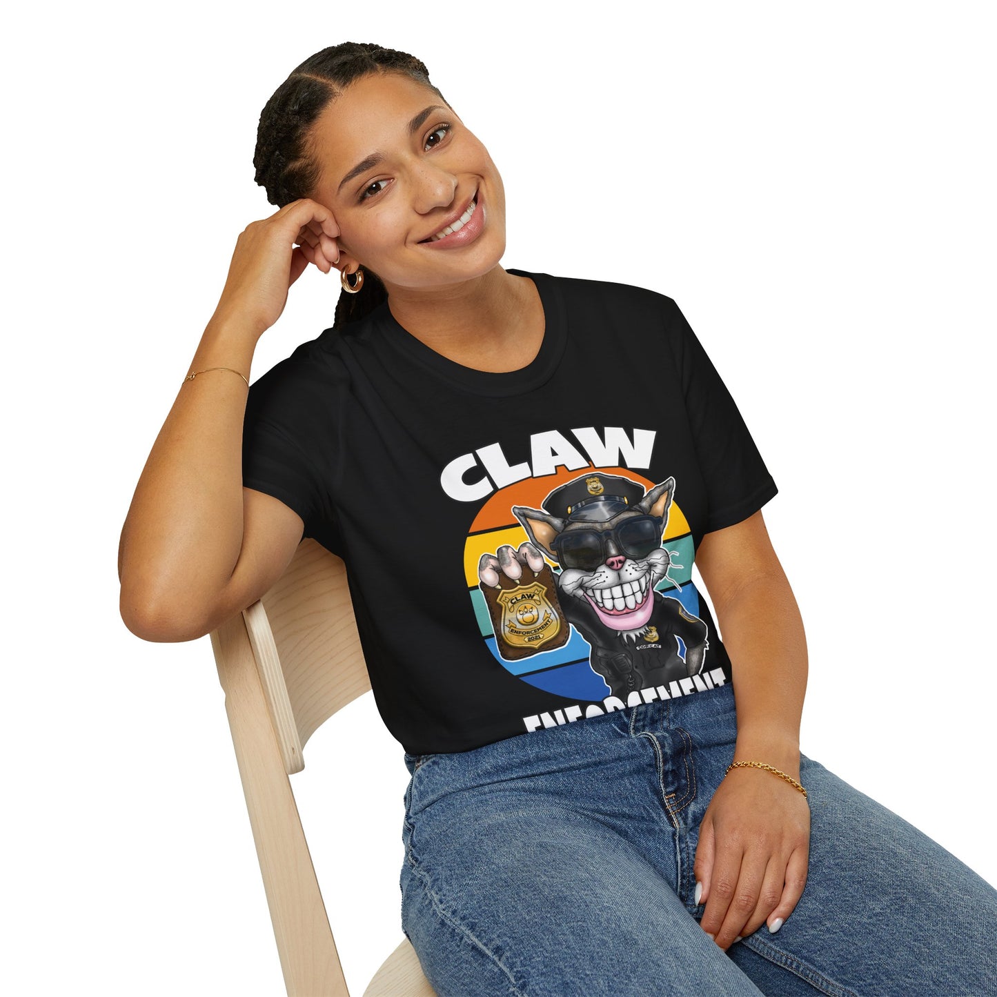 Claw Enforcement T-Shirt — Funny Police Cat Badge Tee