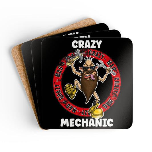Crazy Mechanic Corkwood Coaster Set - Funny Bearded Mechanic Tools Drink Coasters