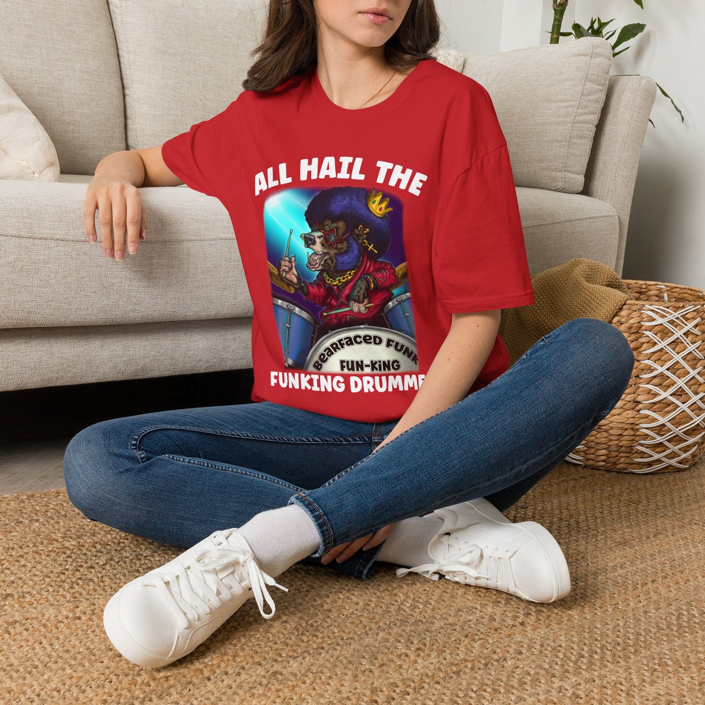 All Hail the Funking Drummer T-Shirt — Retro Funk Drum King Graphic Tee