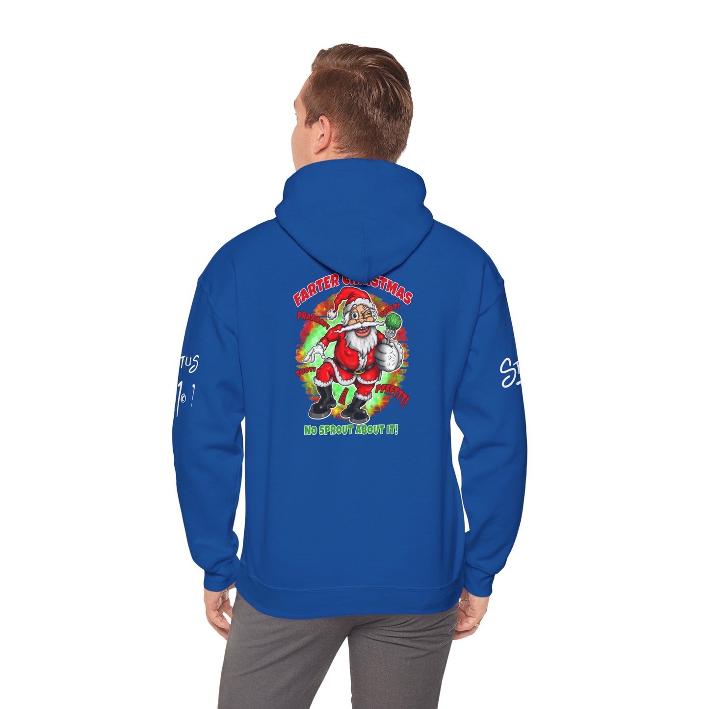 Farter Christmas Crazy Santa Hoodie — “No Sprout About It” Funny Holiday Pullover