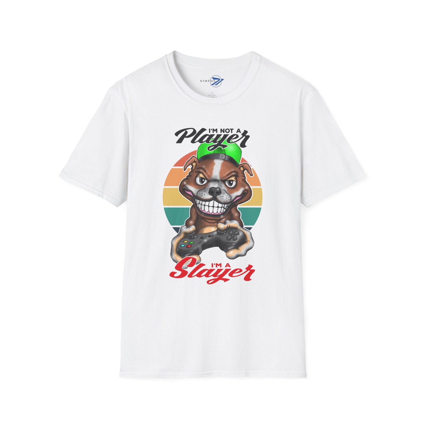 I'm Not A Player I'm A Slayer T-Shirt — Gamer Retro Pit Bull Graphic Tee