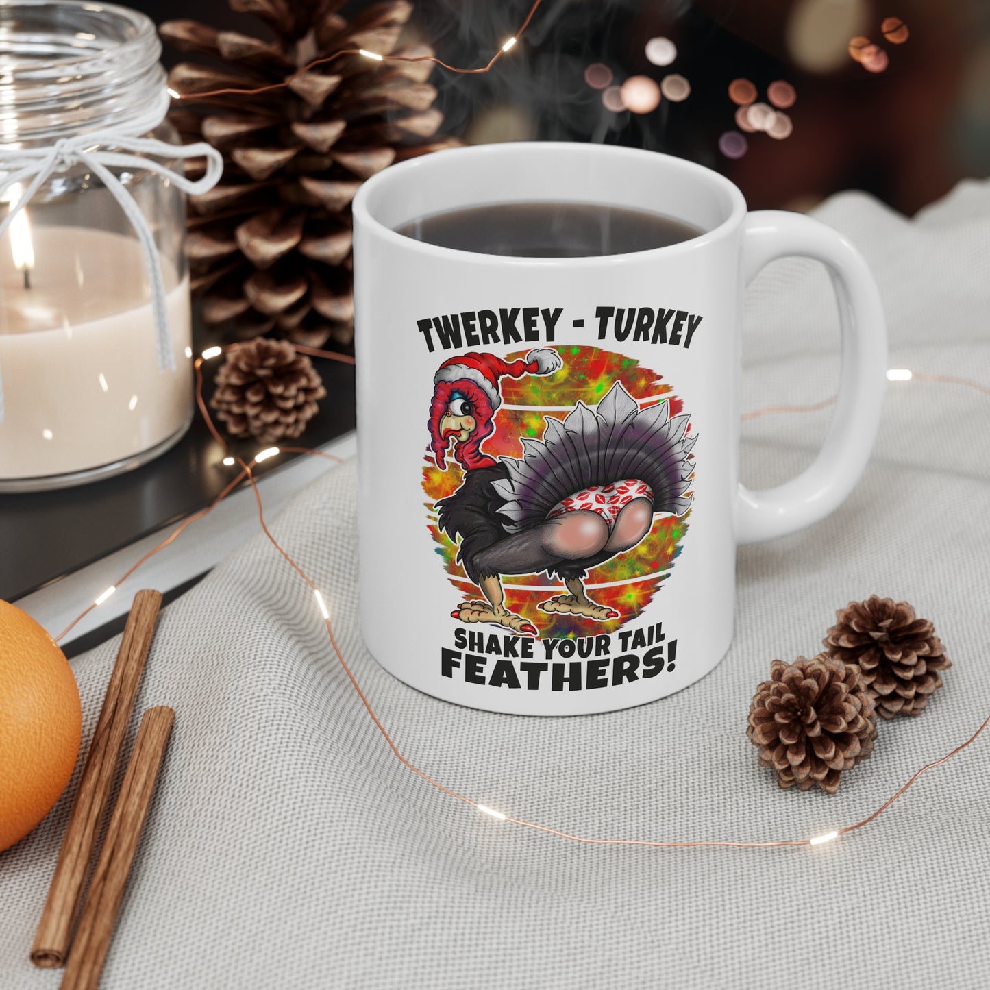 Funny Christmas Mug - "Twerkey Turkey: Shake Your Tail Feathers" 11oz Ceramic