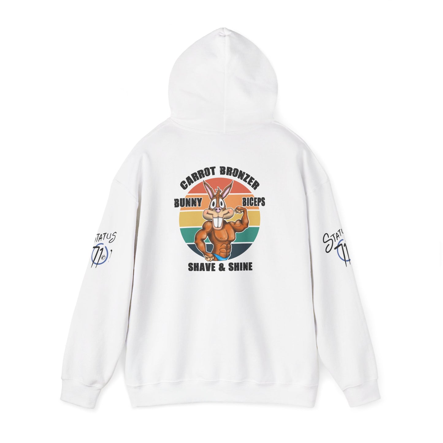Funny 'Gym Bunny' Hoodie — Bunny Biceps & Carrot Bronzer Design