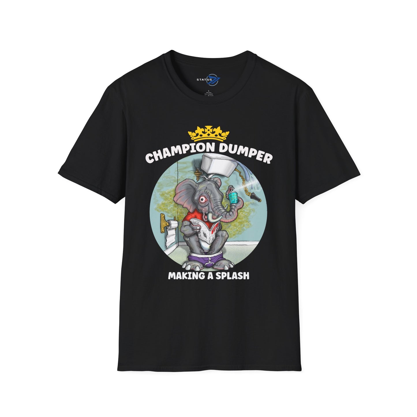 Champion Dumper T-Shirt — Funny Novelty Elephant 'Making a Splash' Tee
