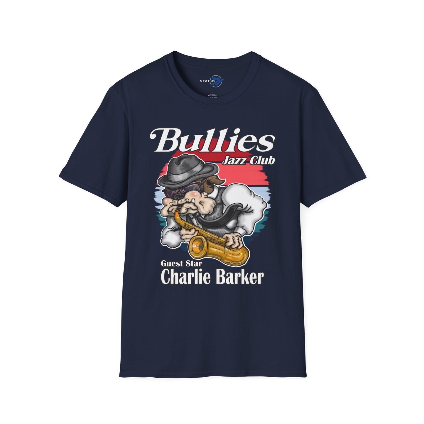 Bullies Jazz Club T-Shirt — "Guest Star Charlie Barker" Vintage Bull Dog Sax Player Tee