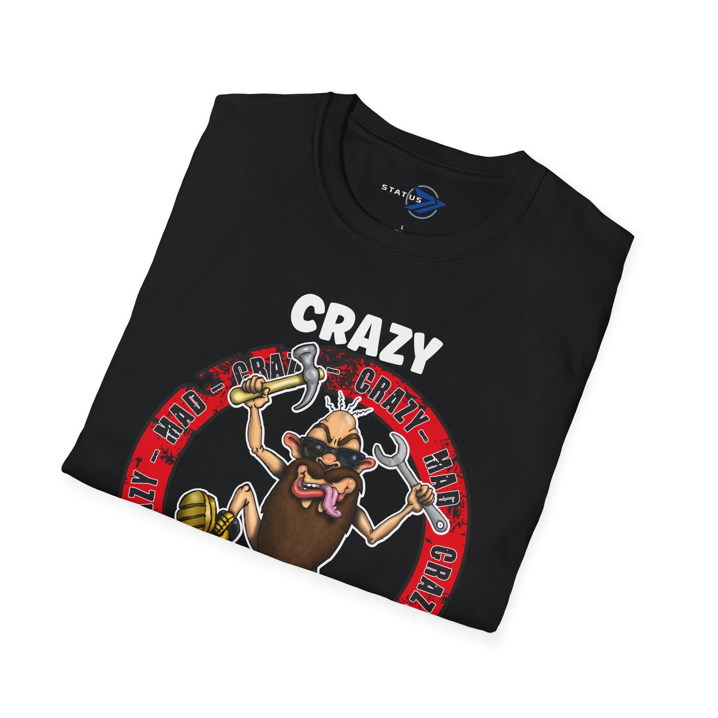 Crazy Mechanic T-Shirt — Funny Wrench Cartoon Tee for Auto Technicians