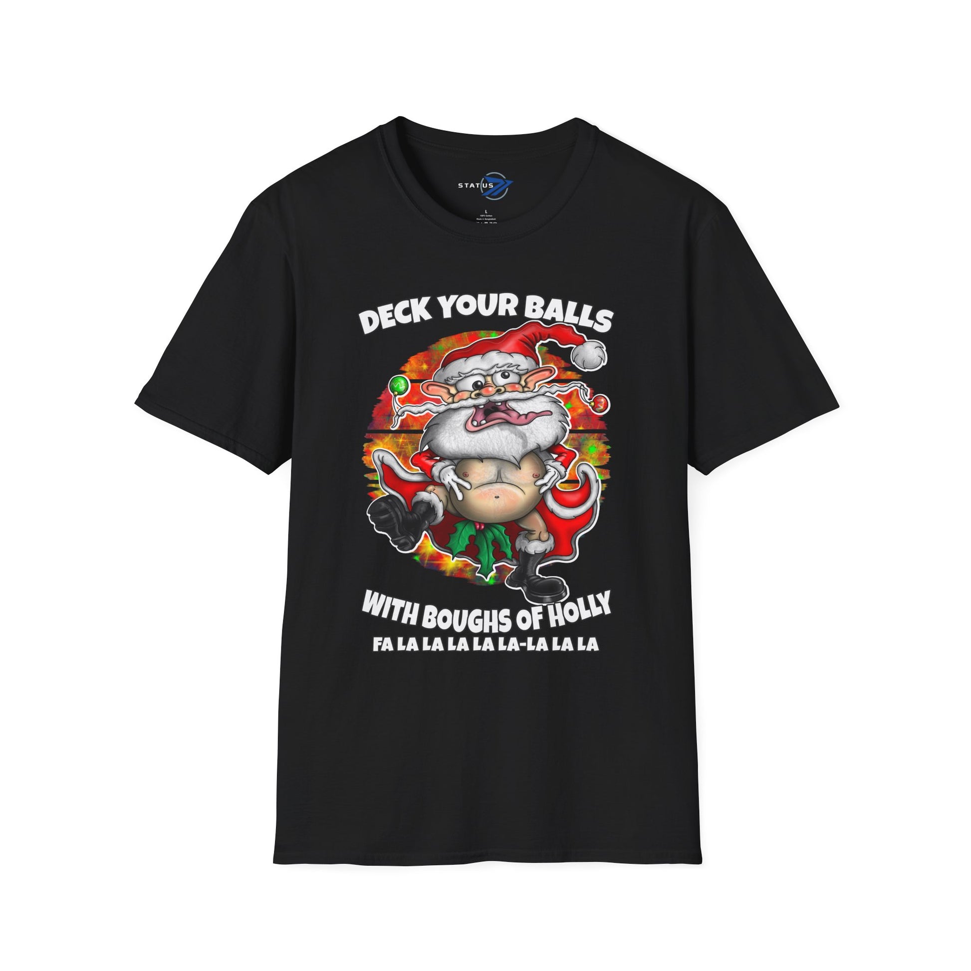 Funny Santa Christmas T-Shirt — "Deck Your Balls with Boughs of Holly" Holiday Tee