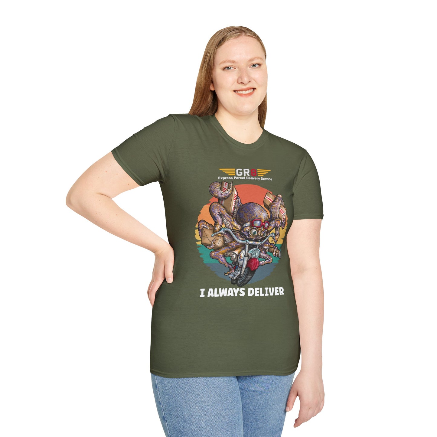 Delivery Octopus T-Shirt — "GR8 Express Parcel Delivery Service" Graphic Tee